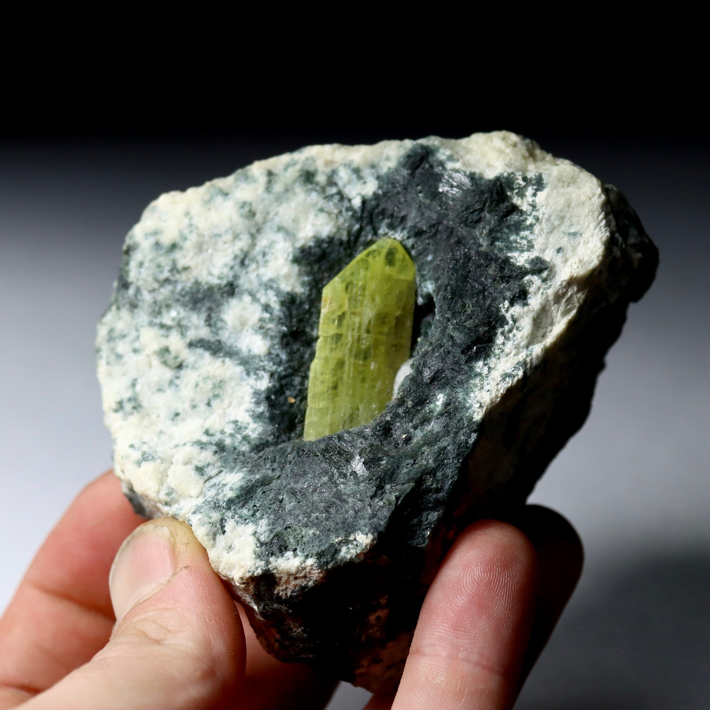 Rare Natural Chrysoberyl Crystal in Diopside Matrix | Sixling Twin Mineral Specimen from Tsitondroina, Madagascar