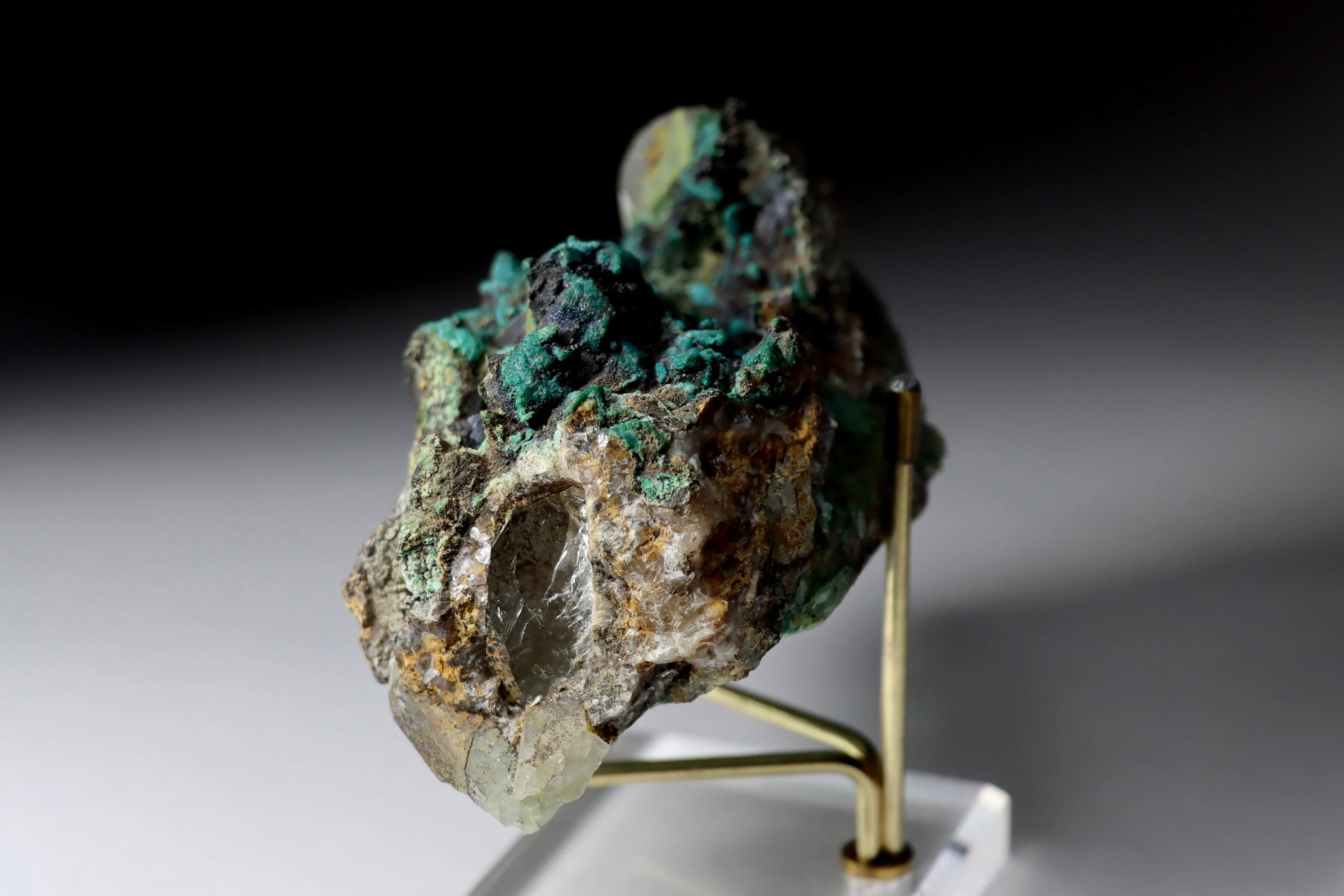 Chrysocolla After Calcite on Quartz with Malachite & Calcite | Rare Mineral Specimen from Tentadora Mine, Peru