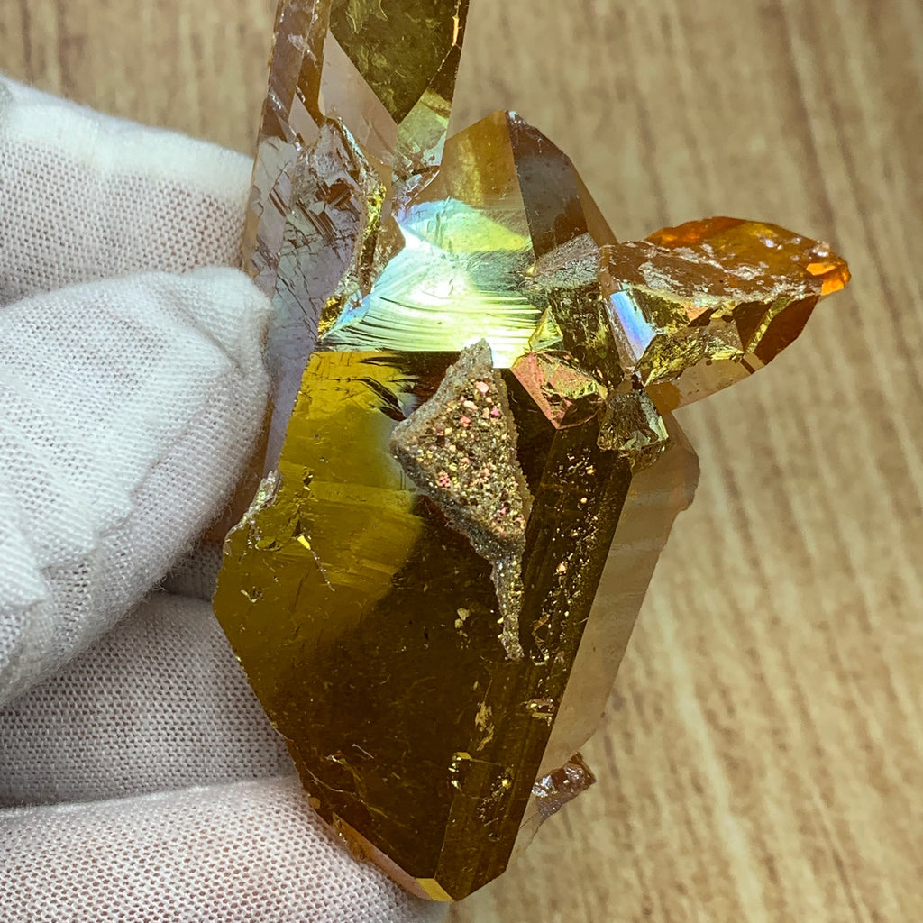 Sunset Aura Quartz Point | Titanium Aura Quartz Crystal Arkansas