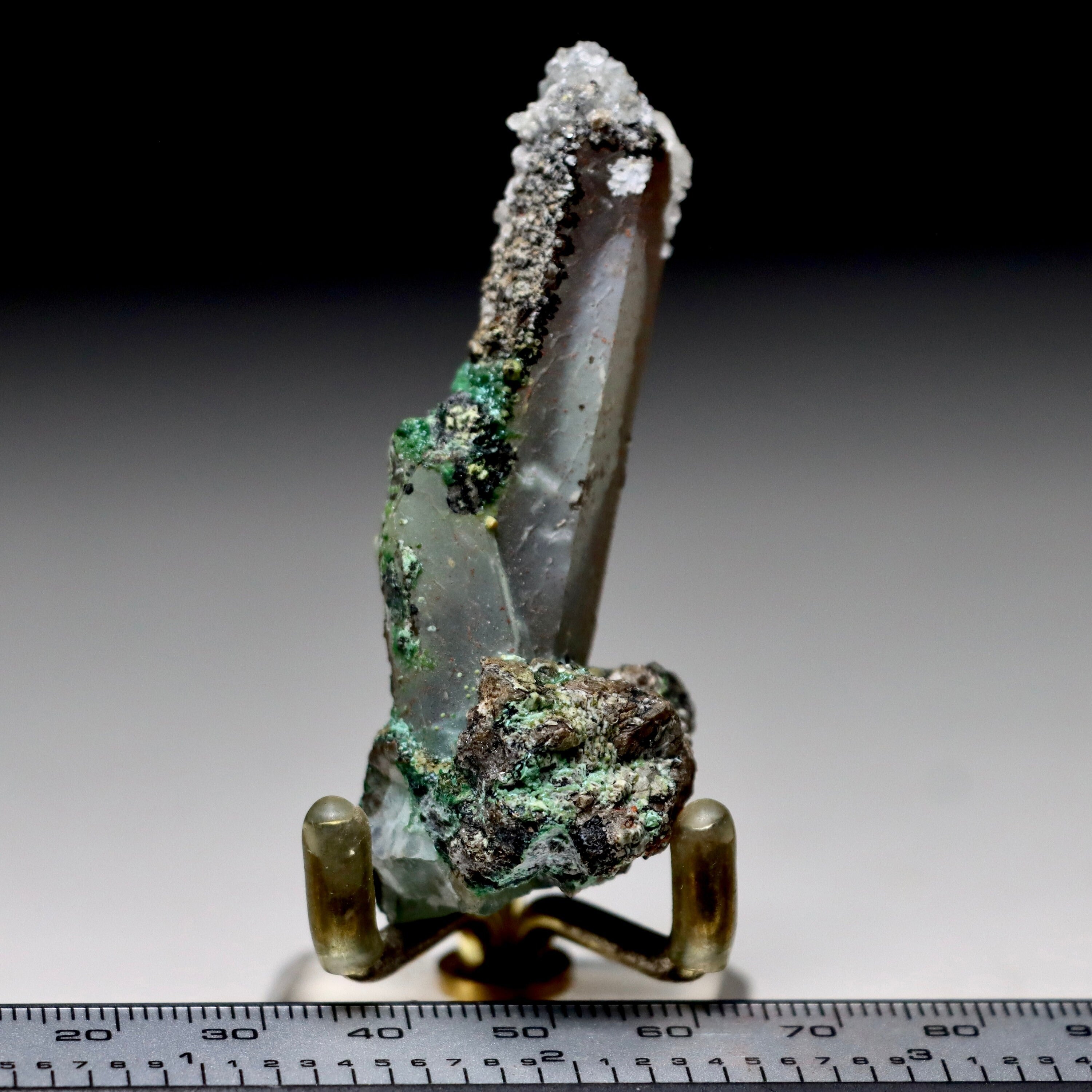 Chrysocolla on Quartz with Malachite & Calcite | Peru