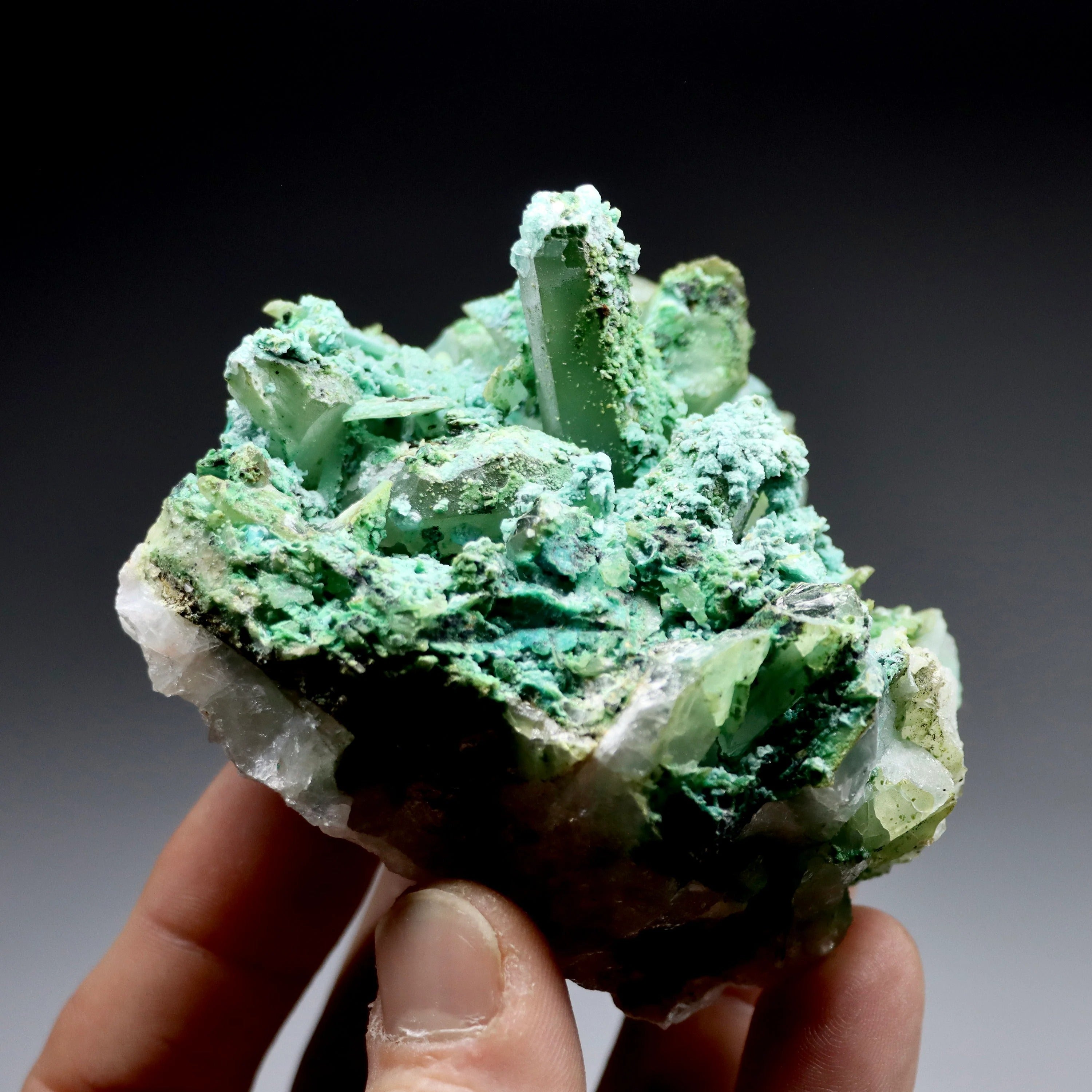 Large Chrysocolla on Quartz with Malachite | Peru