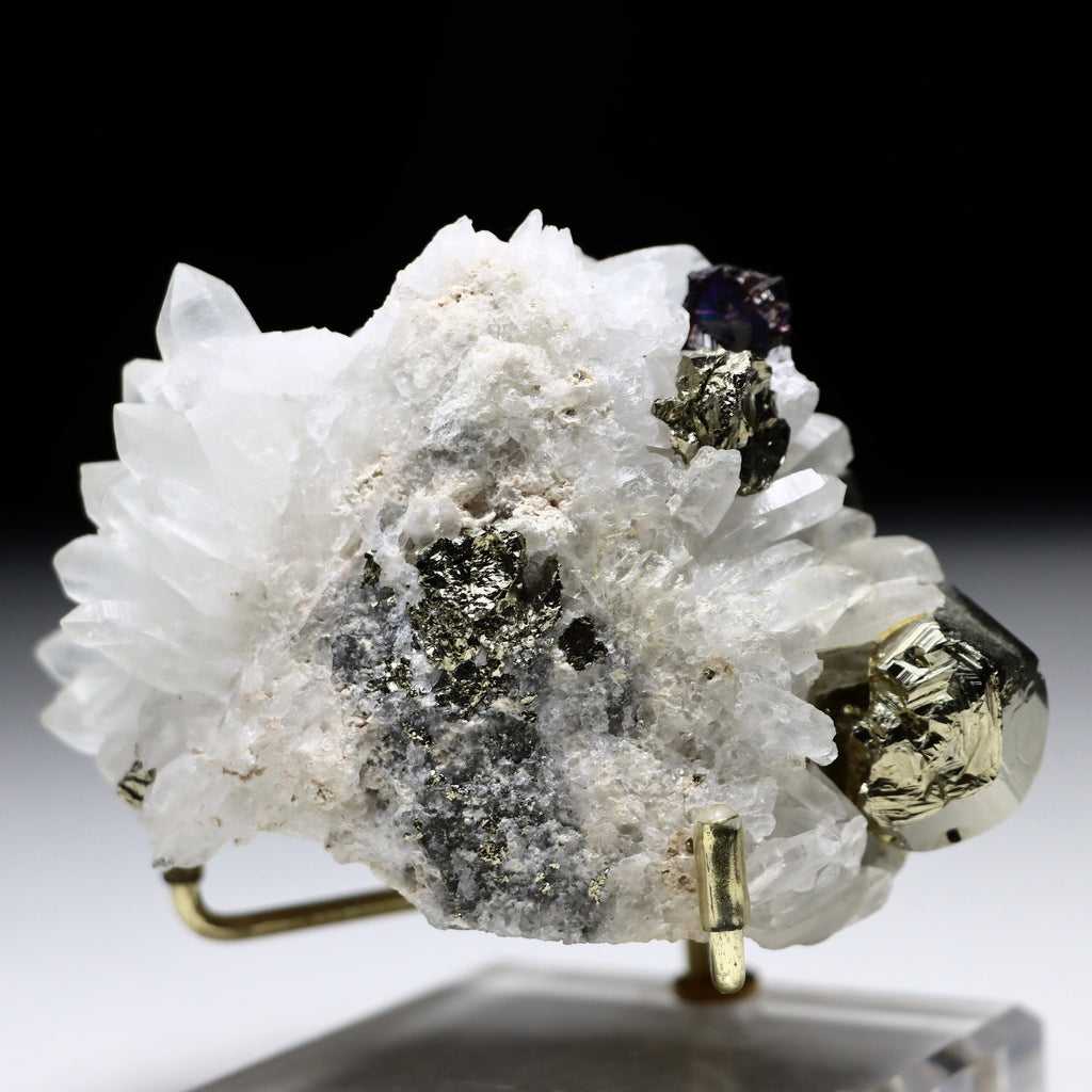 Peruvian Pyrite on Quartz with Sphalerite | Mineral Specimen
