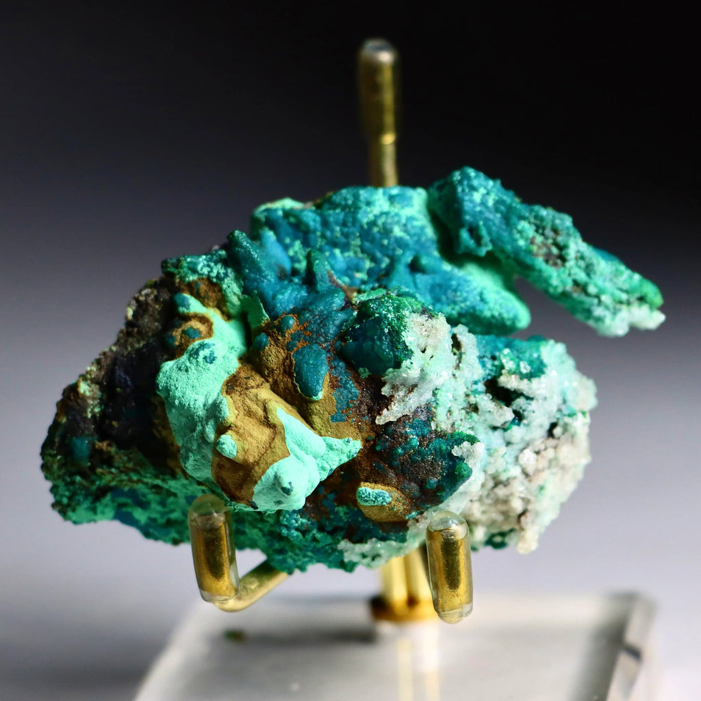 Chrysocolla on Quartz with Malachite & Calcite Pseudomorphs