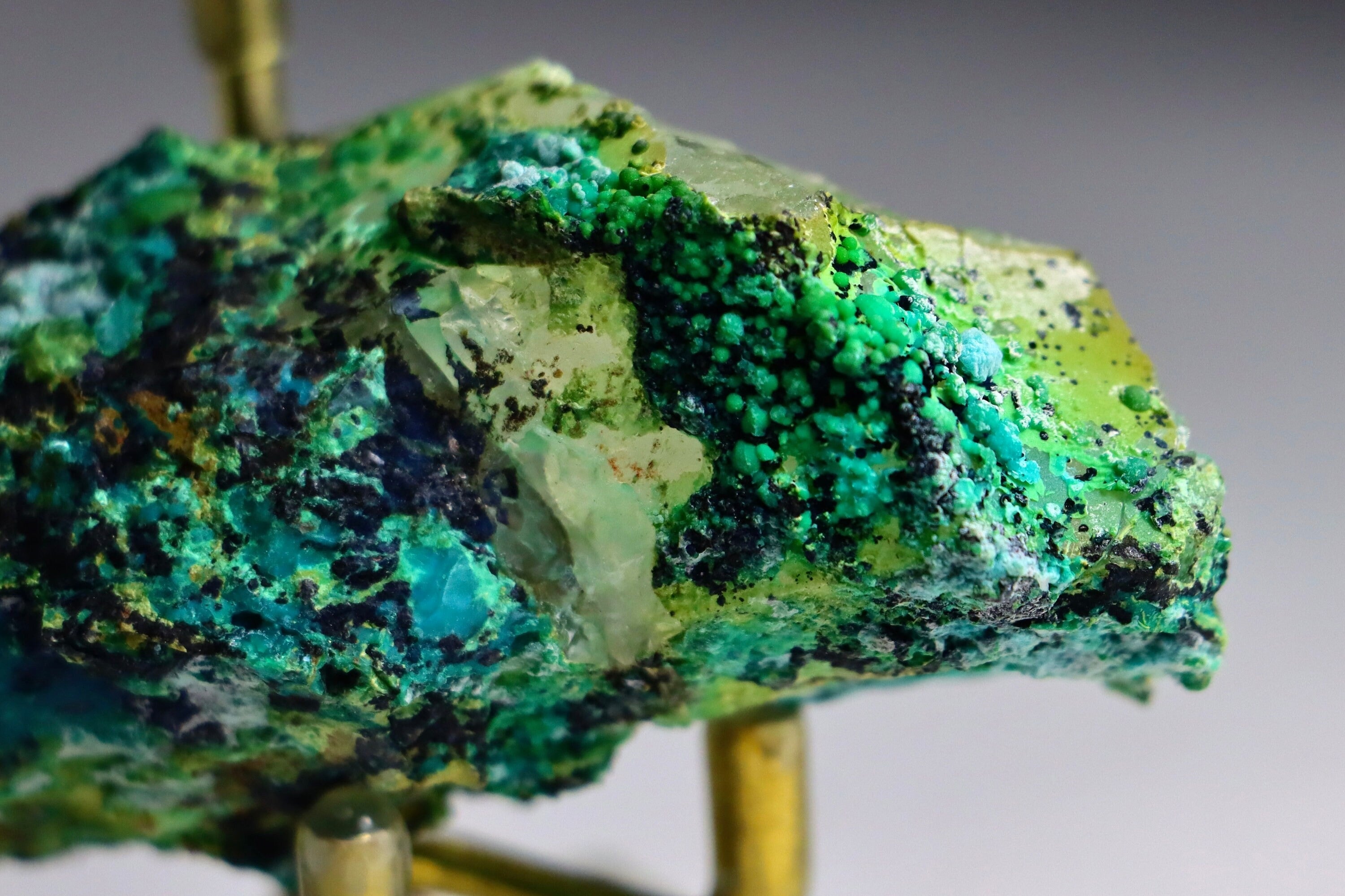 Chrysocolla on Quartz with Malachite | Natural Mineral Specimen