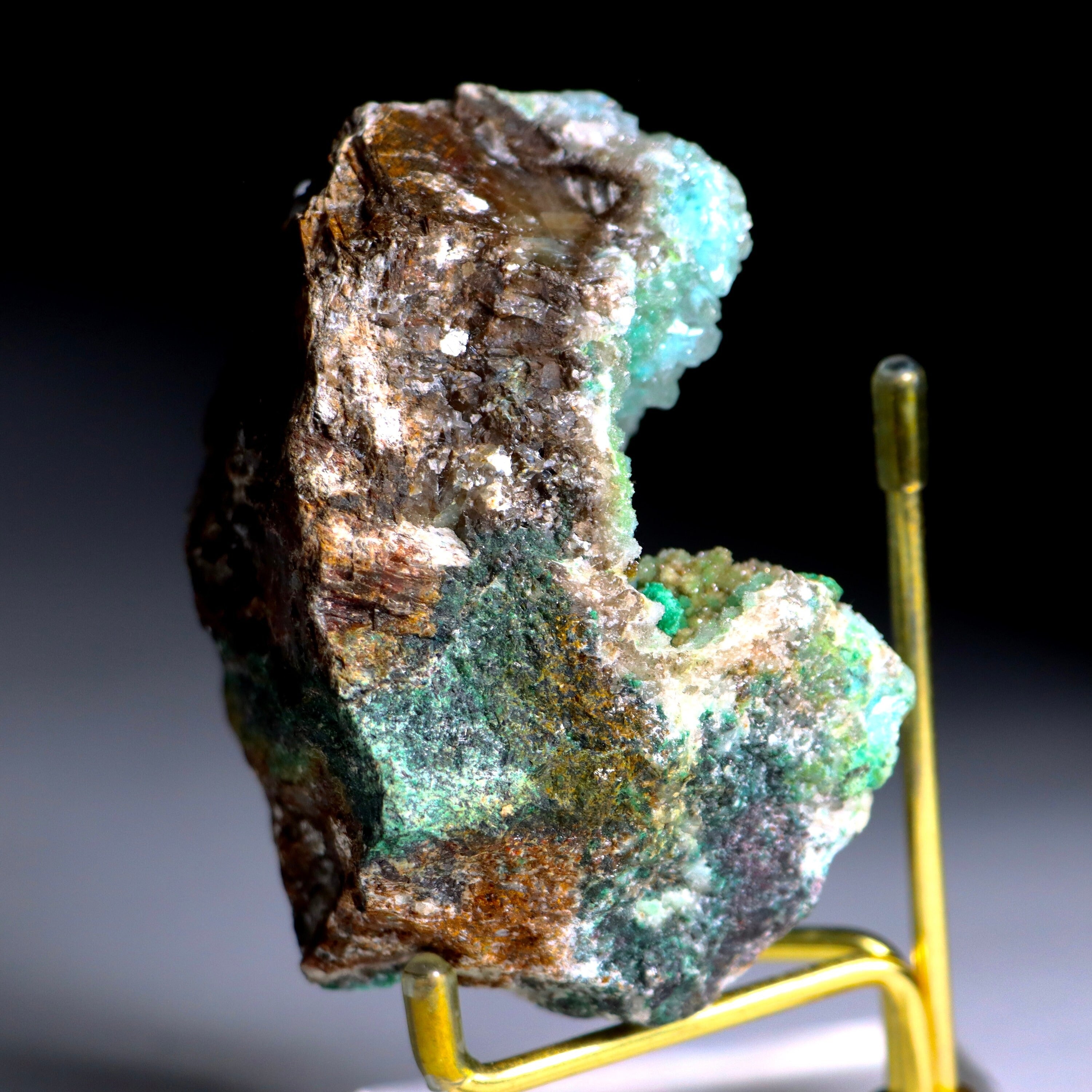 Malachite on Druzy Quartz on Chrysocolla | Fine Mineral Specimen