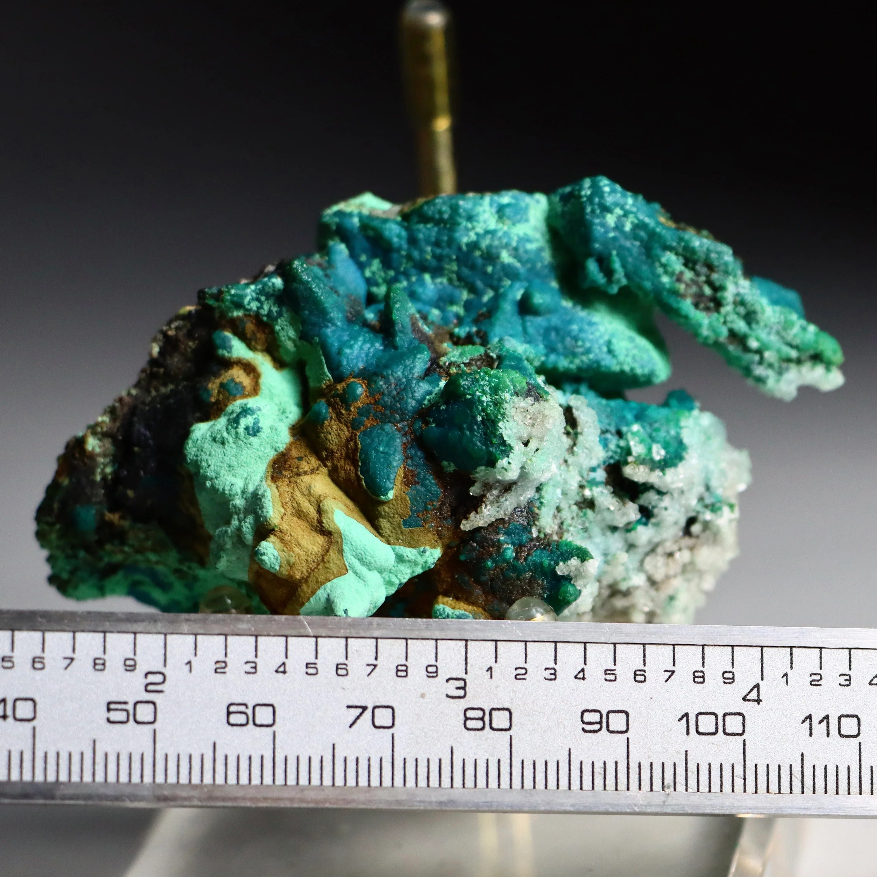 Chrysocolla on Quartz with Malachite & Calcite Pseudomorphs