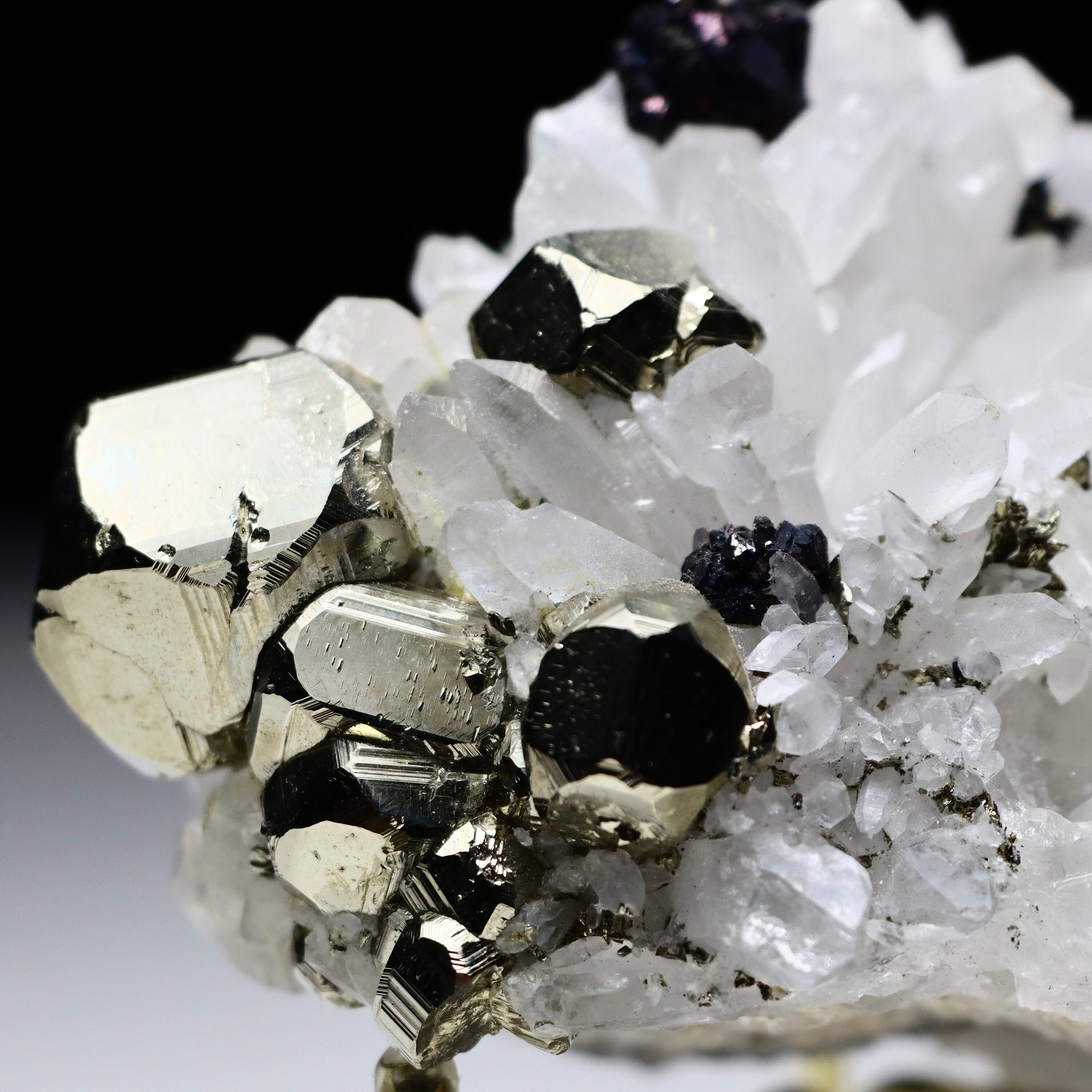 Peruvian Pyrite on Quartz with Sphalerite | Mineral Specimen