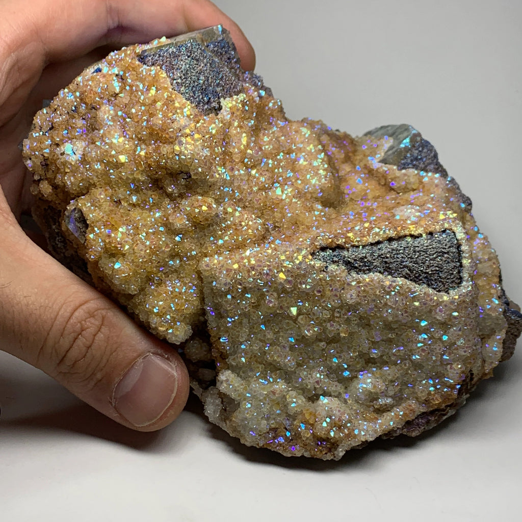 Large Flame Fluorite with Titanium Aura Quartz | Treated Rogerley Fluorite from Diana Maria Mine, England