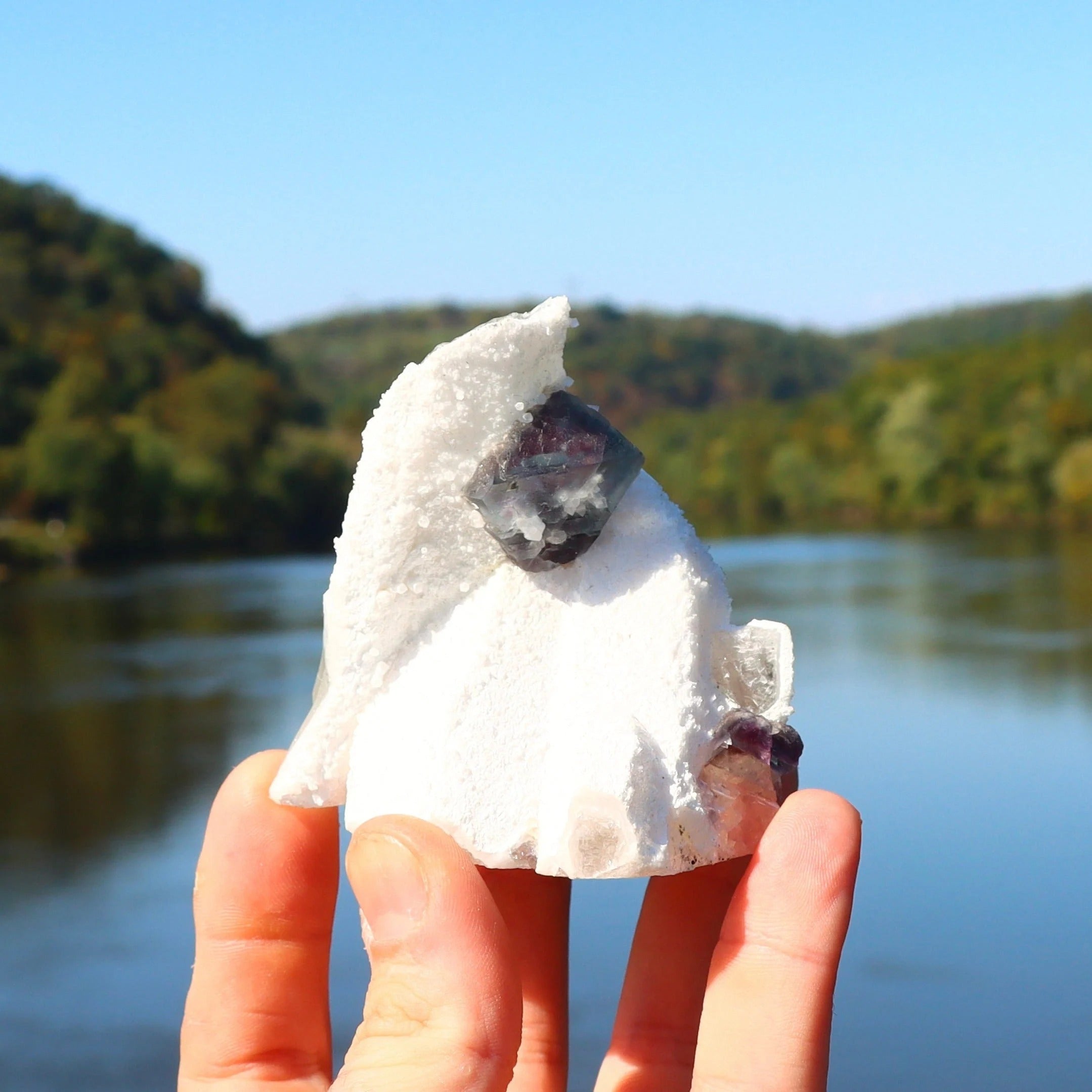 Octahedral Fluorite on Quartz | Natural Fluorite Crystal Fluorite Gemstone Raw Fluorite Chinese Fluorite Mineral Specimen