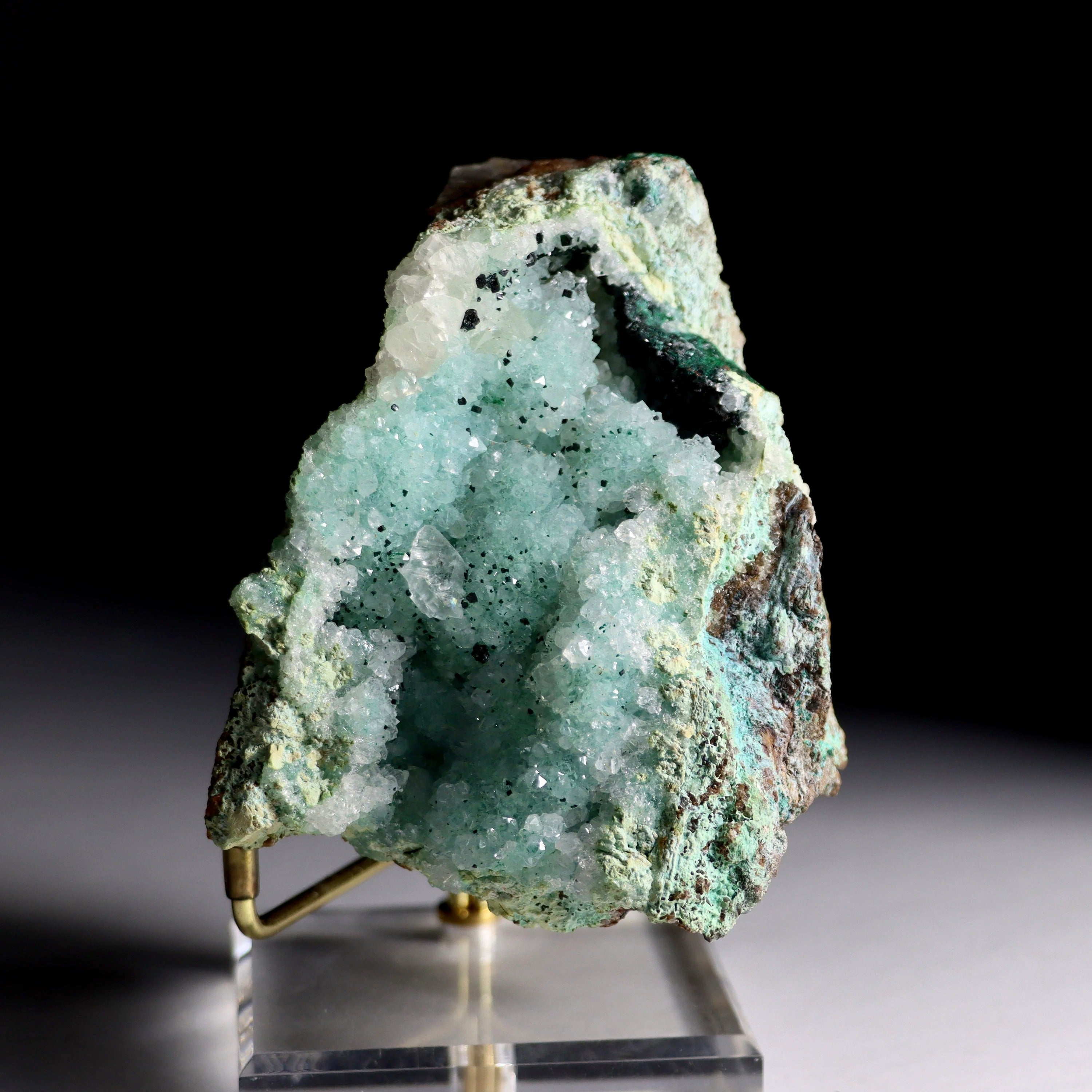 Druzy Quartz on Chrysocolla & Malachite with Calcite | Fine Mineral Specimen from Lily Mine, Peru