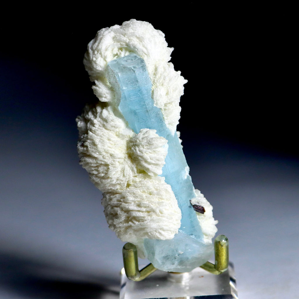 Aquamarine Crystal in Albite Rosettes with Black Tourmaline | Natural Mineral Specimen from Shigar Valley, Pakistan