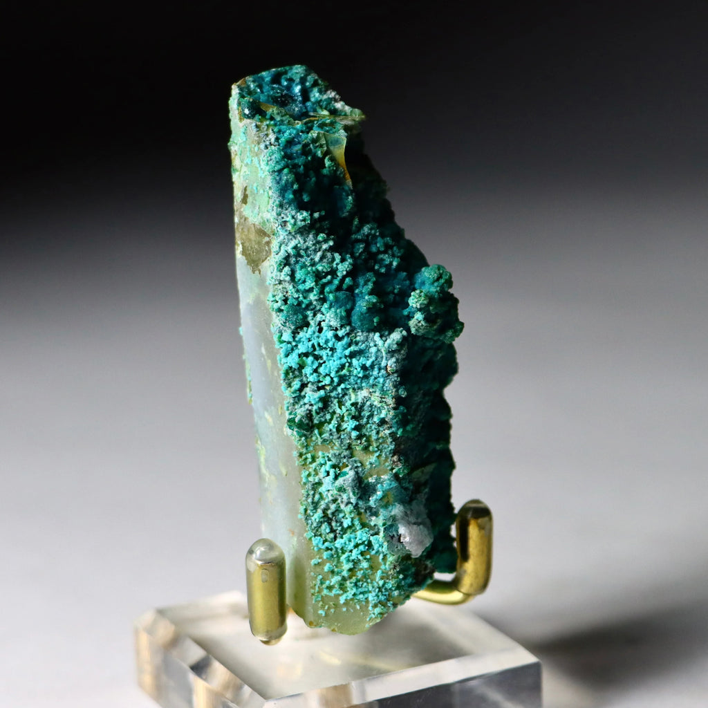 Chrysocolla on Quartz with Malachite | Natural Mineral Specimen