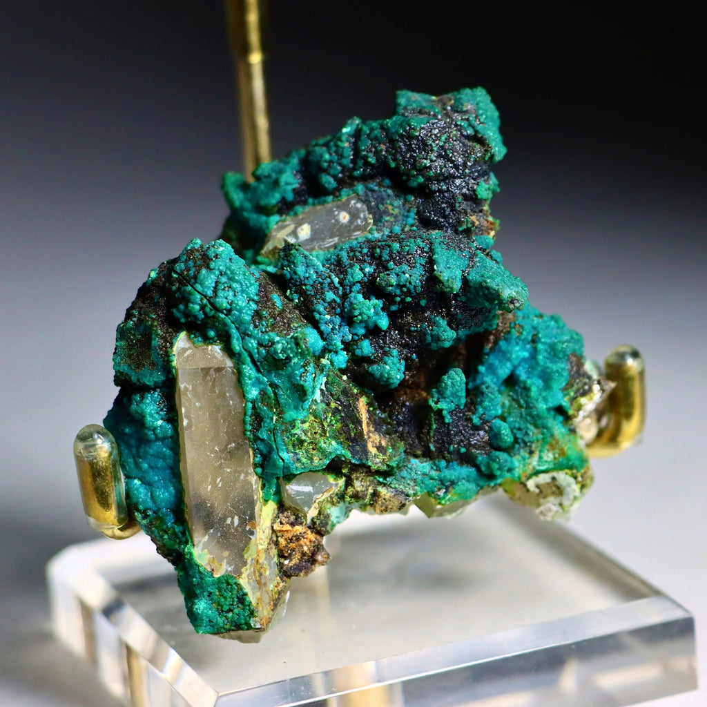 Chrysocolla on Quartz with Calcite Pseudomorphs | Peru