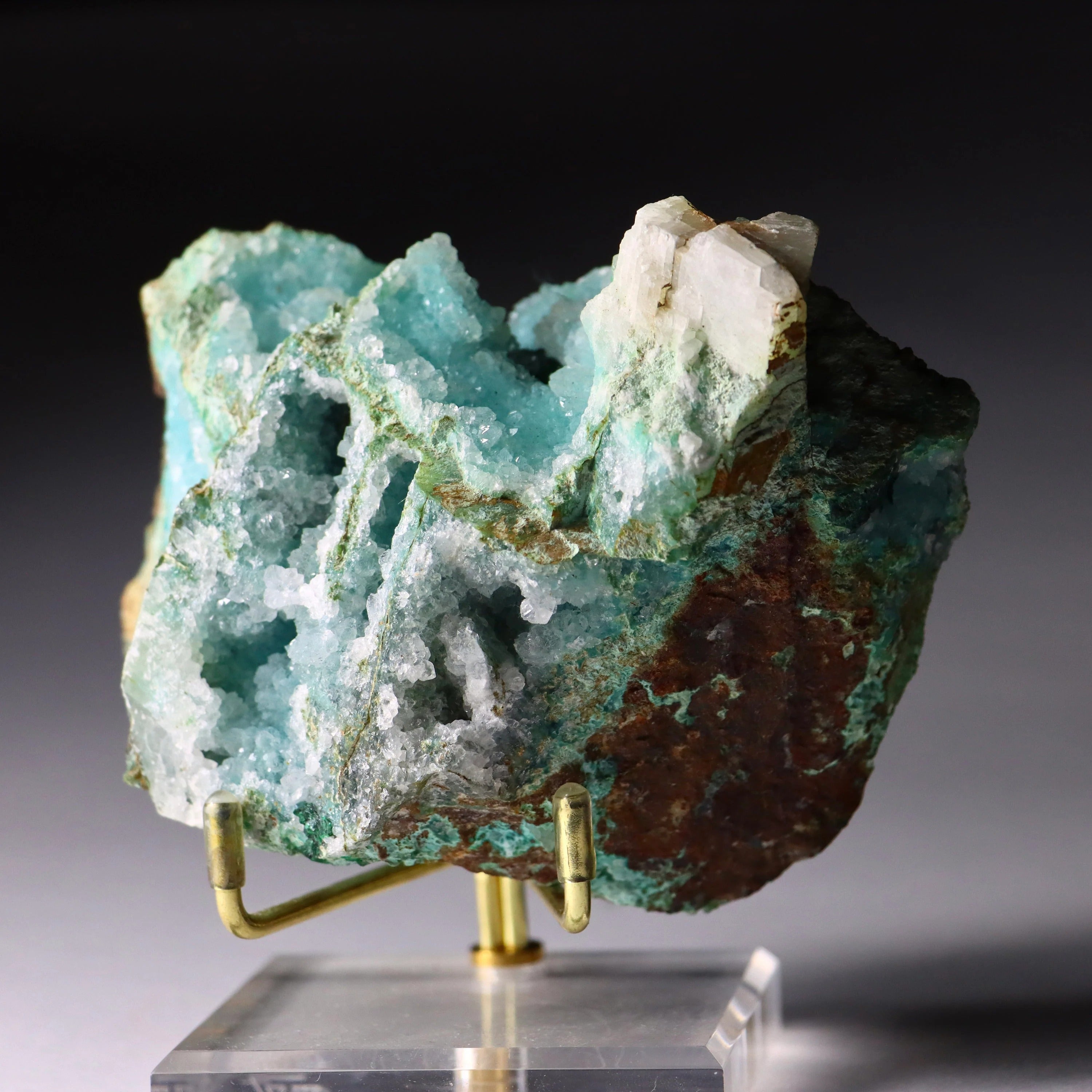 Druzy Quartz on Chrysocolla & Malachite with Atacamite and Calcite | Fine Mineral Specimen from Lily Mine, Peru