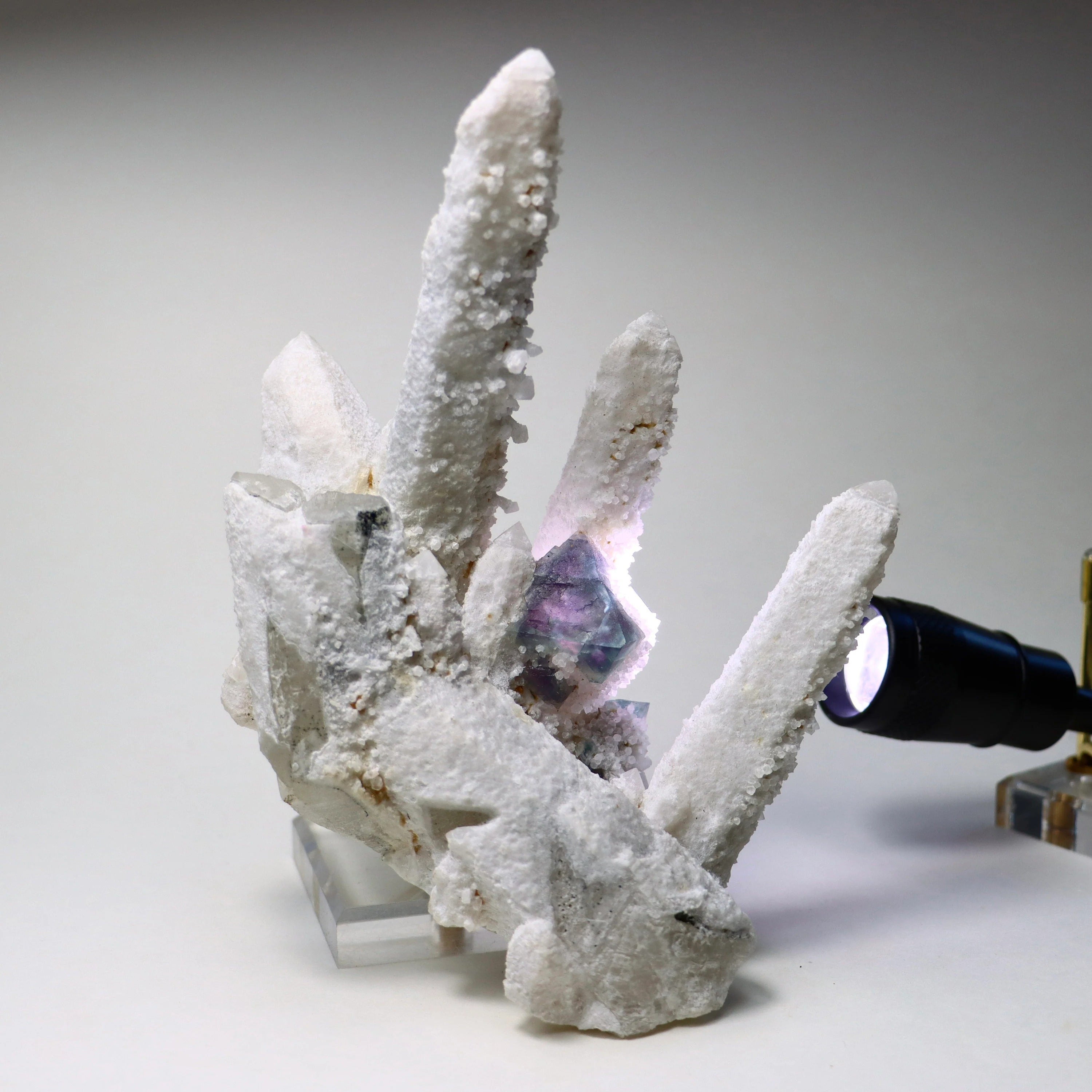 Octahedral Fluorite on Quartz | Natural Fluorite Crystal Specimen from Huanggangliang Mine, Inner Mongolia