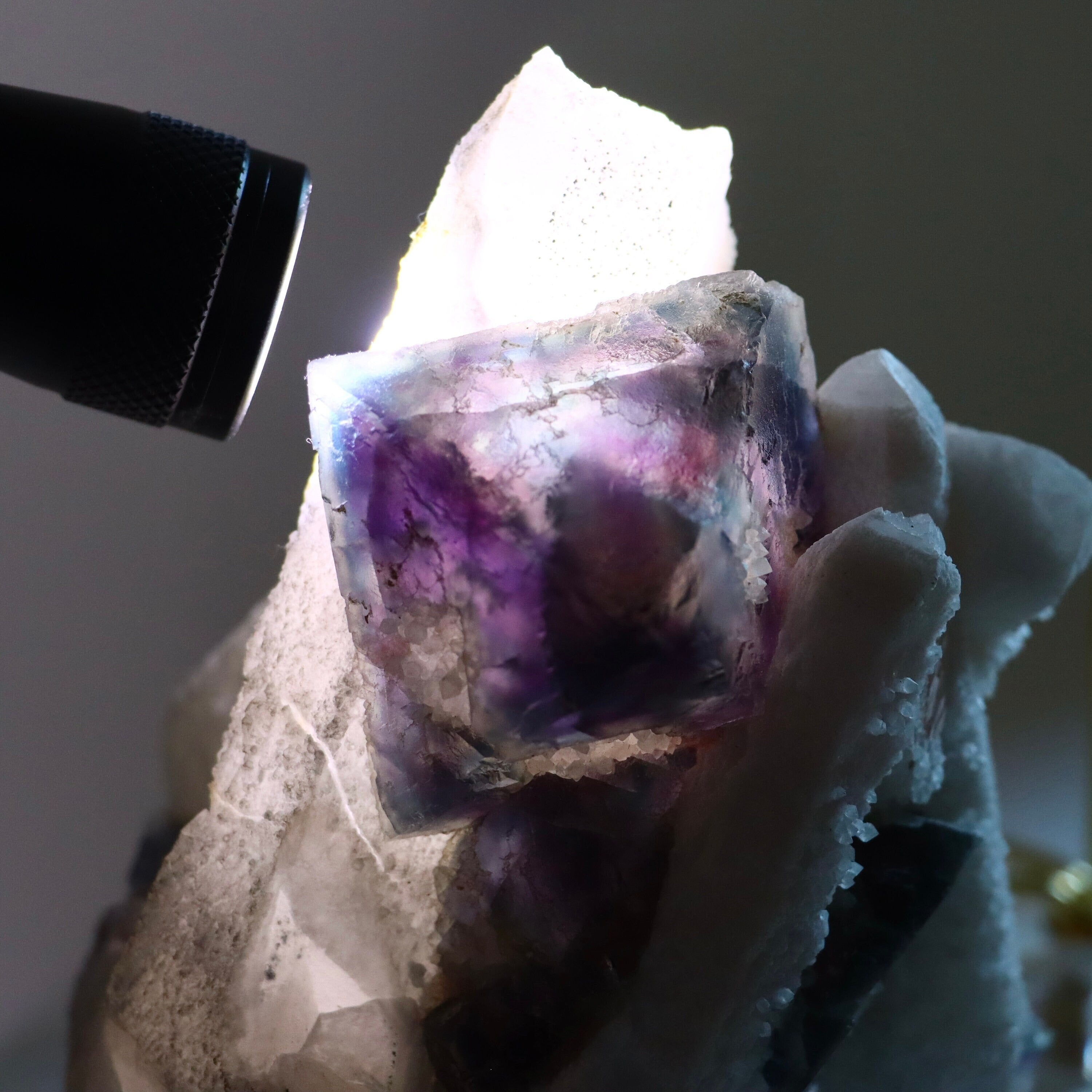 Octahedral Fluorite on Quartz | Natural Fluorite Crystal Specimen from Huanggangliang Mine, Inner Mongolia