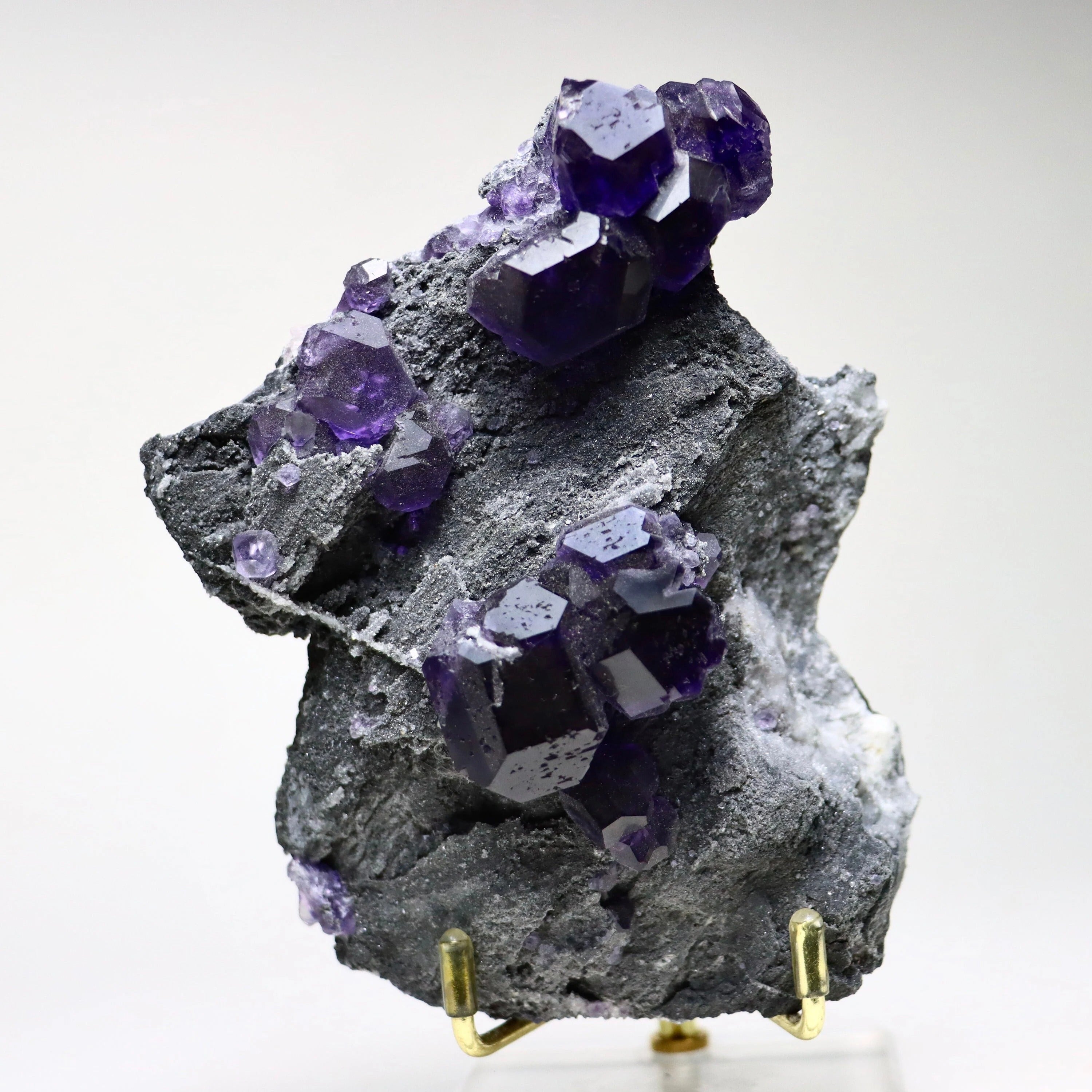Purple “Tanzanite” Fluorite on Druzy Quartz Matrix | Natural Cubic Fluorite from Xiayang Mine, Fujian, China