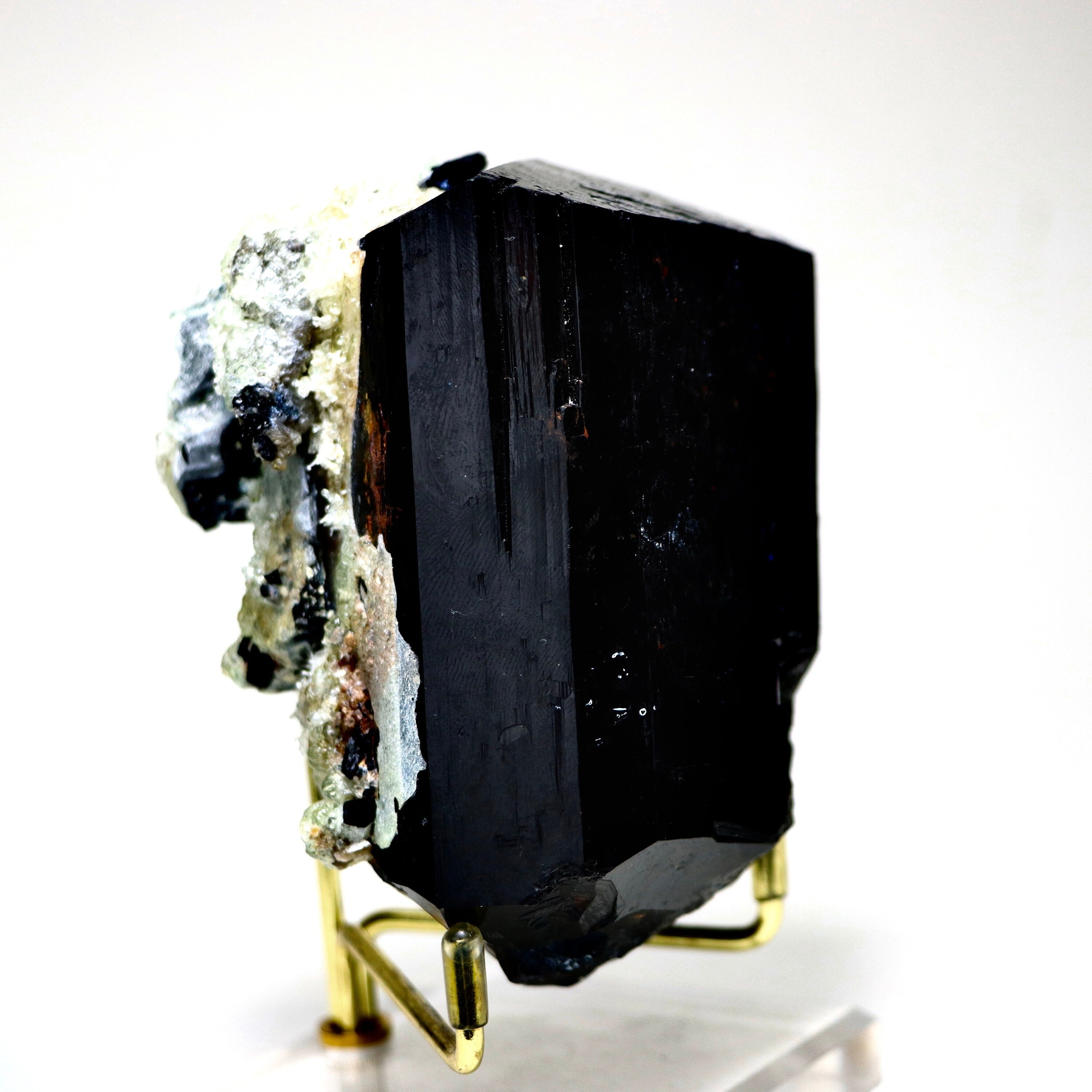 Erongo Schorl (Black Tourmaline) with Hyalite Opal | UV-Reactive Mineral Specimen from Namibia