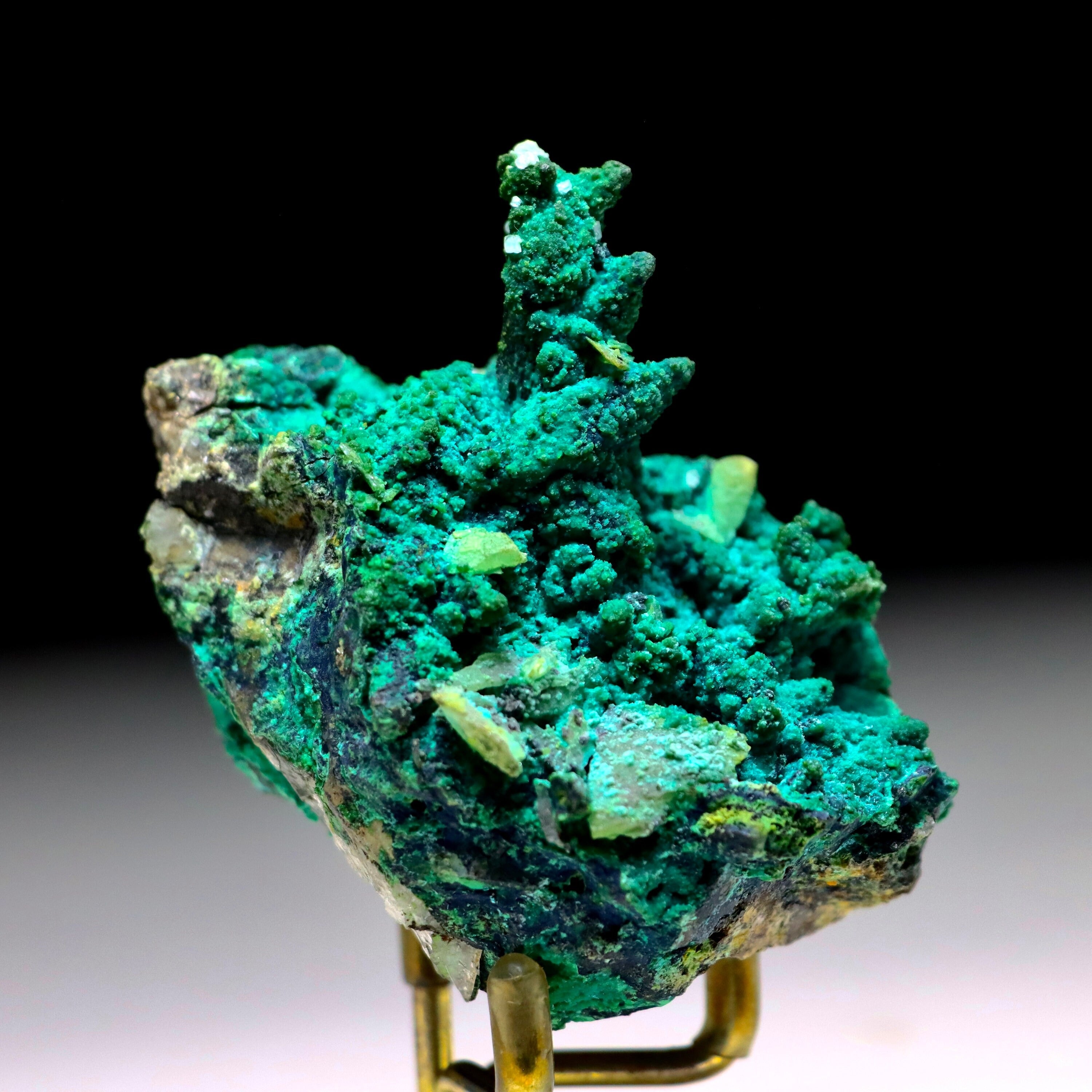 Chrysocolla after Calcite on Quartz with Malachite | Mineral Specimen