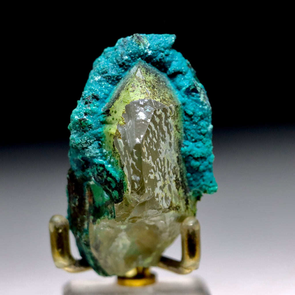 Chrysocolla after Calcite w/ Chrysocolla on Quartz w/ Malachite