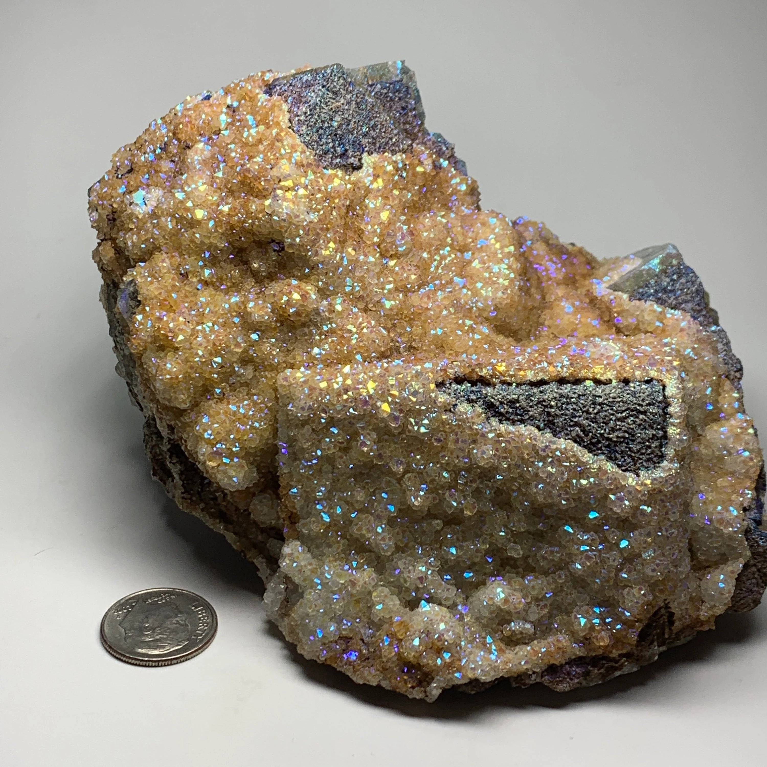 Large Flame Fluorite with Titanium Aura Quartz | Treated Rogerley Fluorite from Diana Maria Mine, England