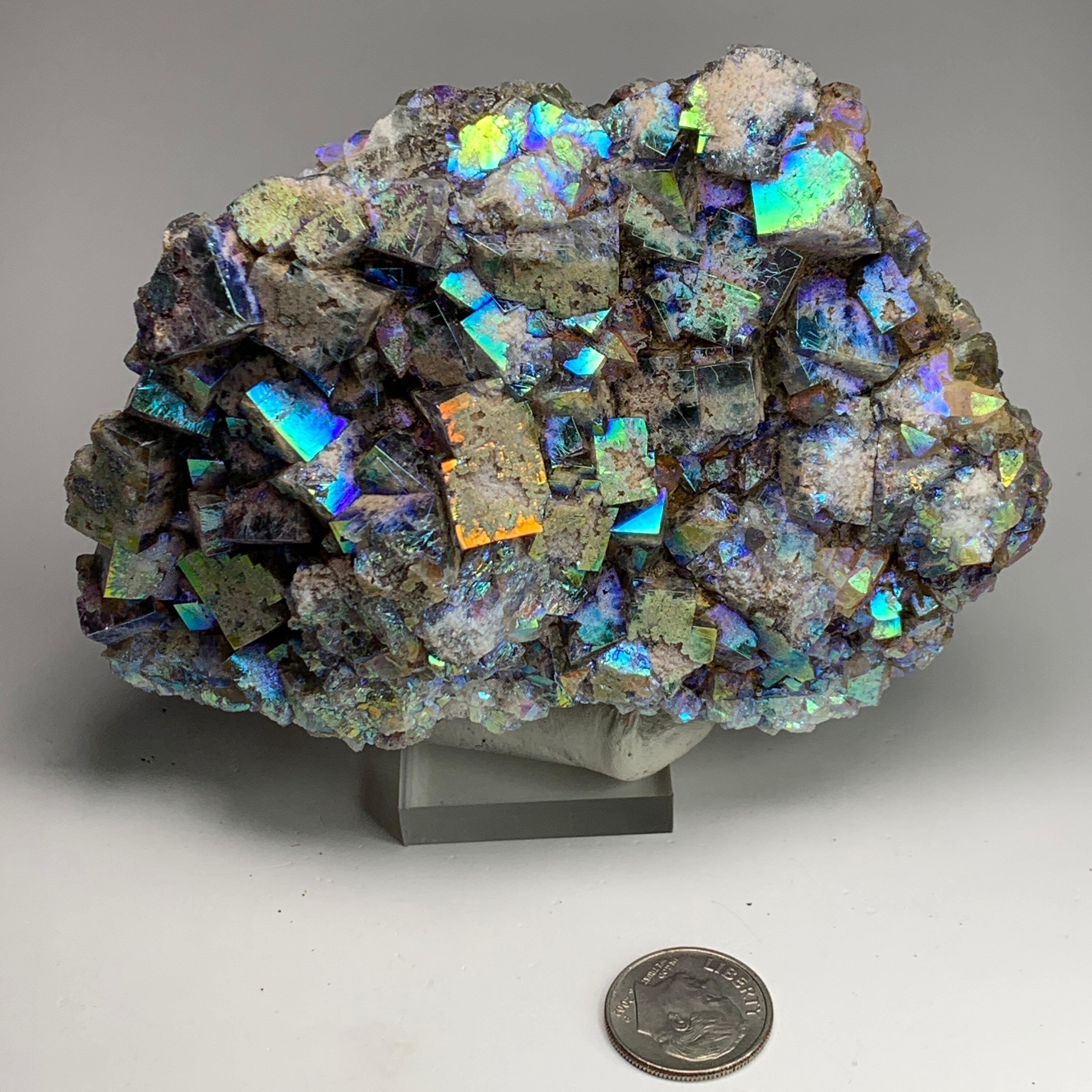 Large Flame Fluorite with Titanium Aura Quartz | Treated Rogerley Fluorite from Diana Maria Mine, England