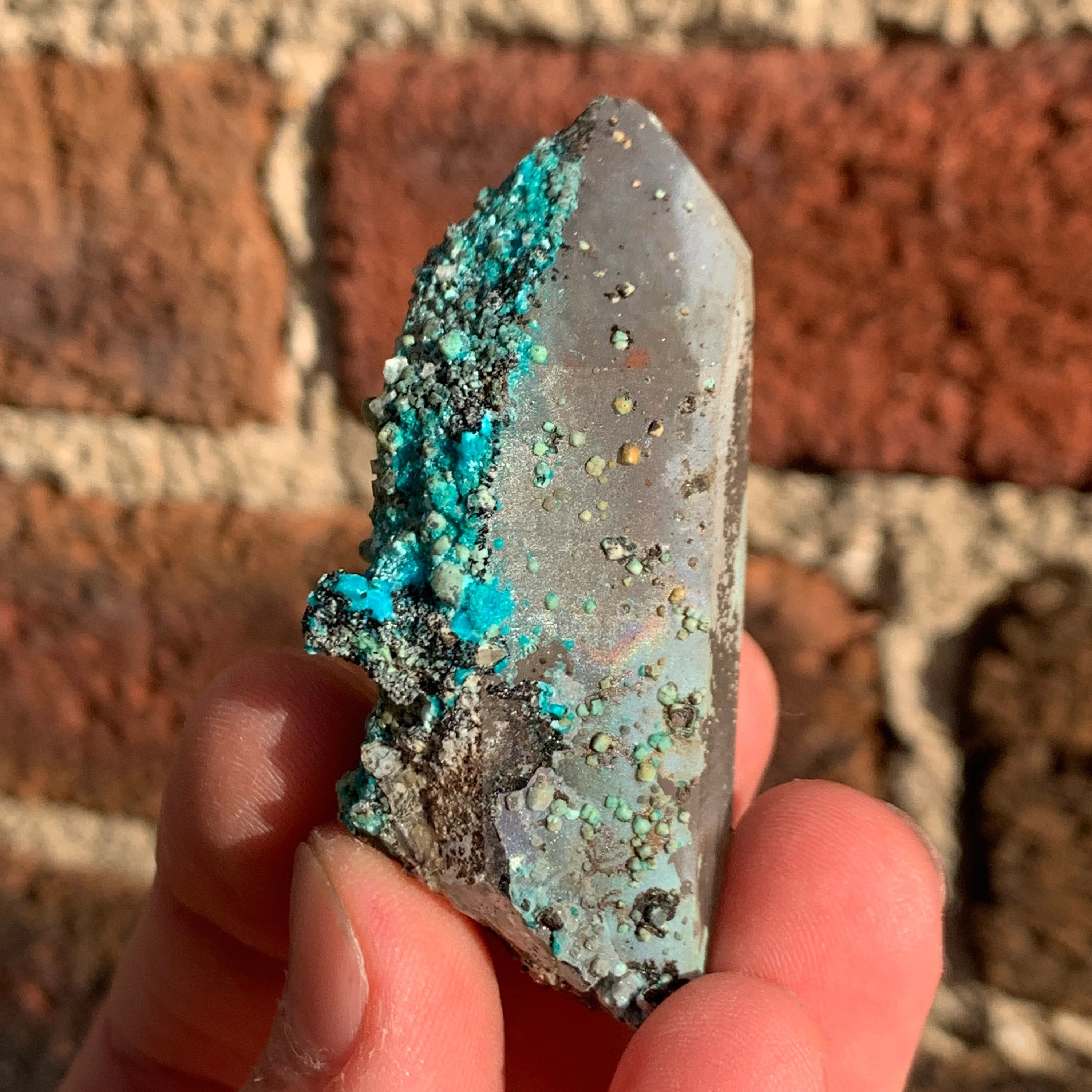 Chrysocolla on Quartz with Calcite | Natural Copper Mineral