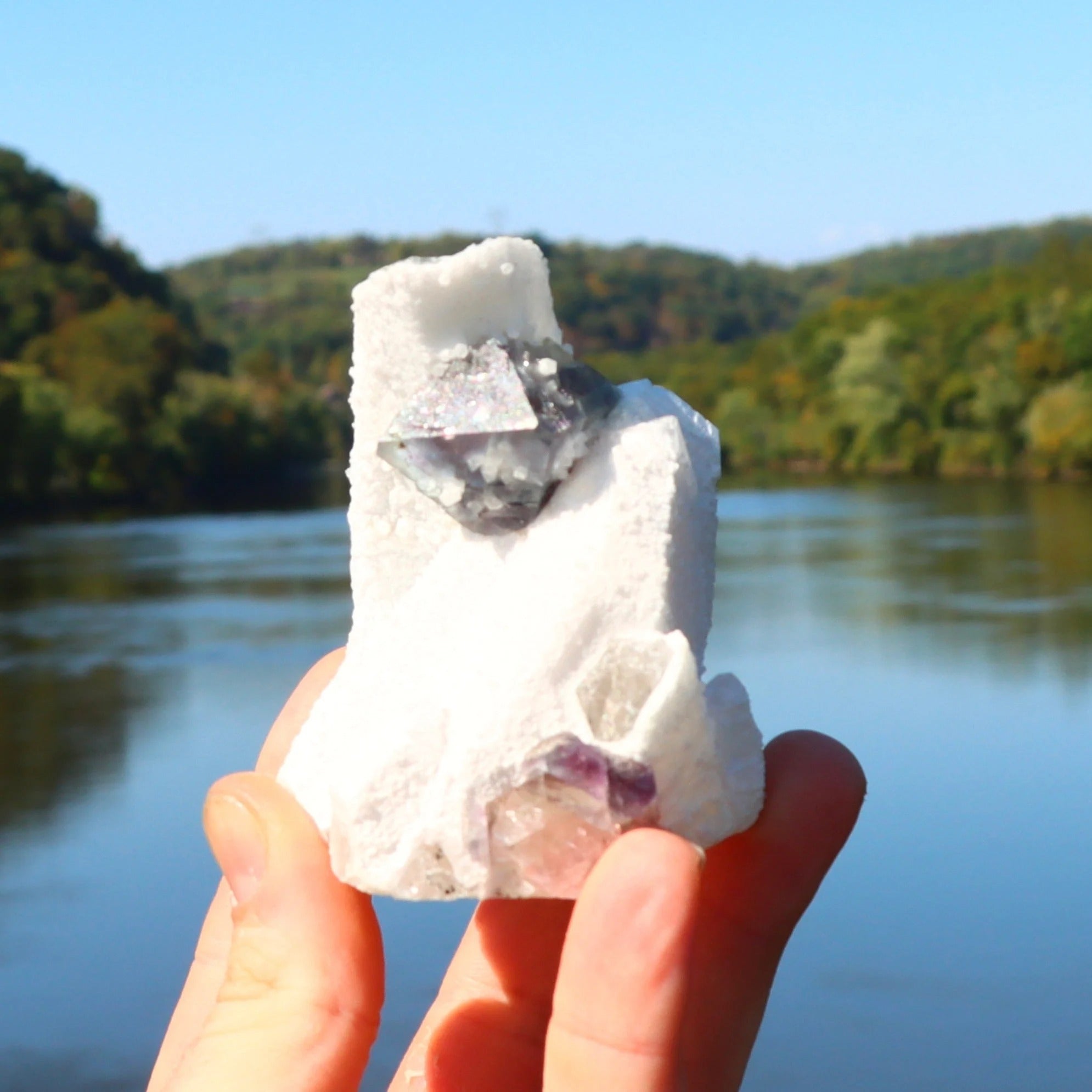 Octahedral Fluorite on Quartz | Natural Fluorite Crystal Fluorite Gemstone Raw Fluorite Chinese Fluorite Mineral Specimen