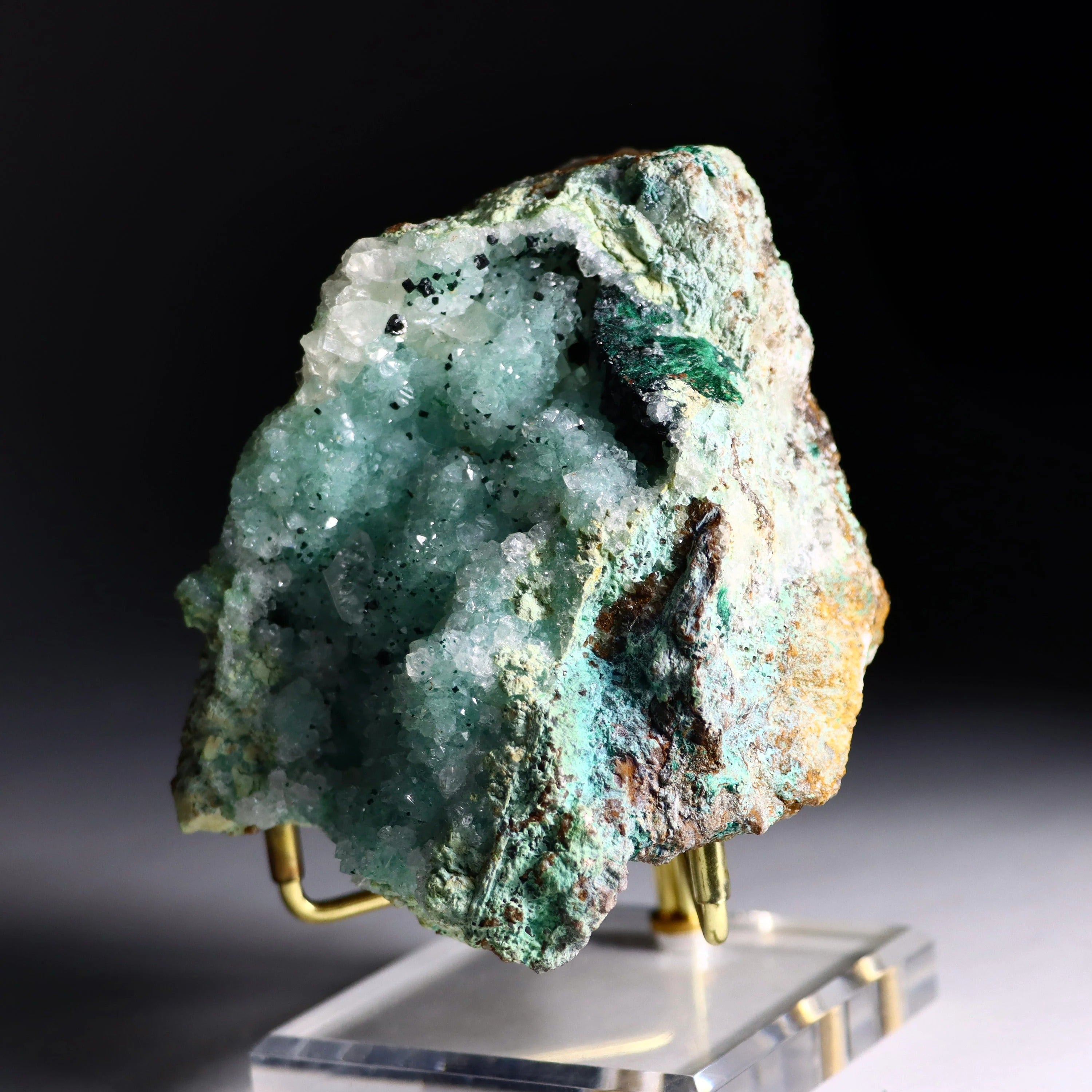 Druzy Quartz on Chrysocolla & Malachite with Calcite | Fine Mineral Specimen from Lily Mine, Peru