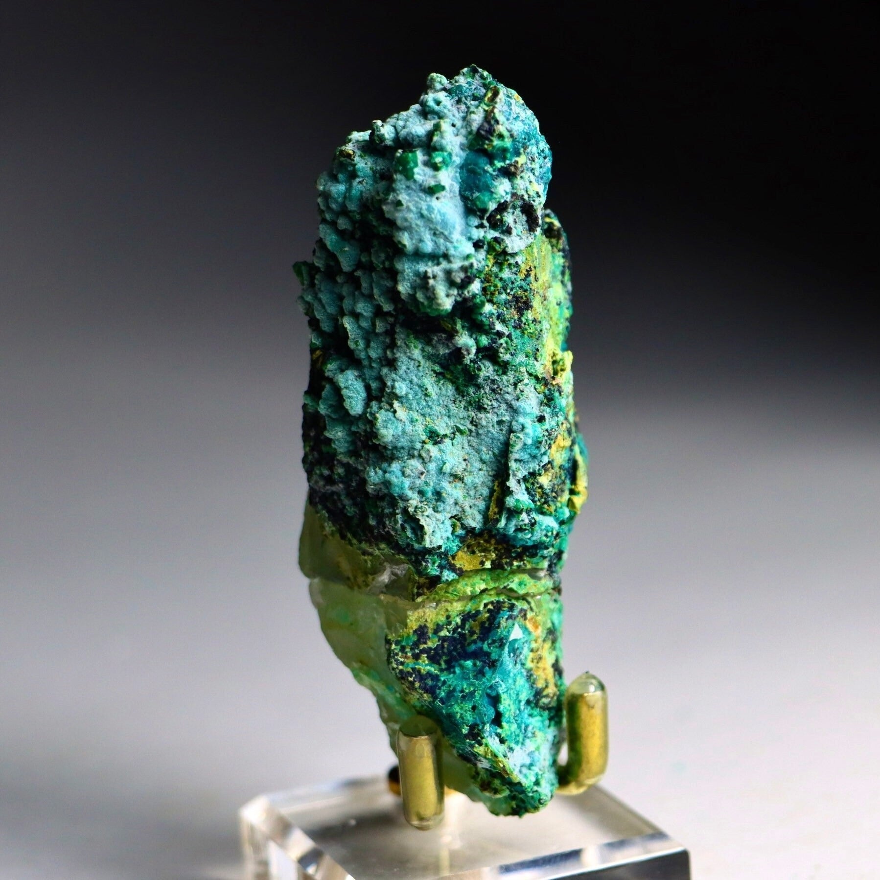 Chrysocolla on Quartz with Malachite | Natural Mineral Specimen