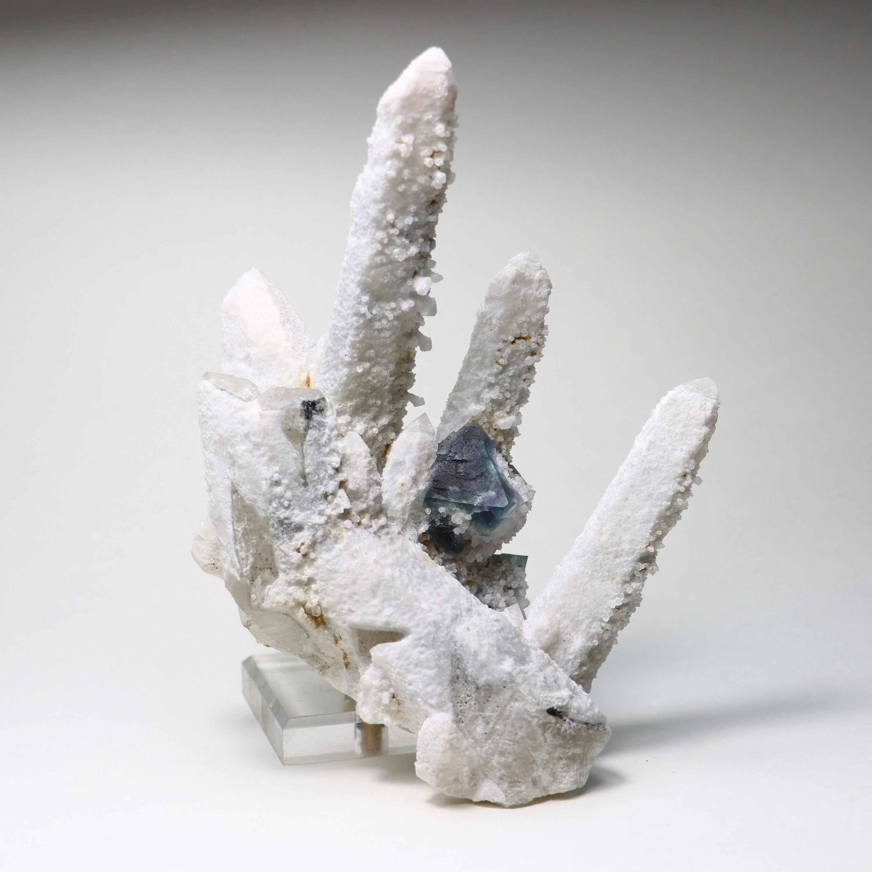 Octahedral Fluorite on Quartz | Natural Fluorite Crystal Specimen from Huanggangliang Mine, Inner Mongolia