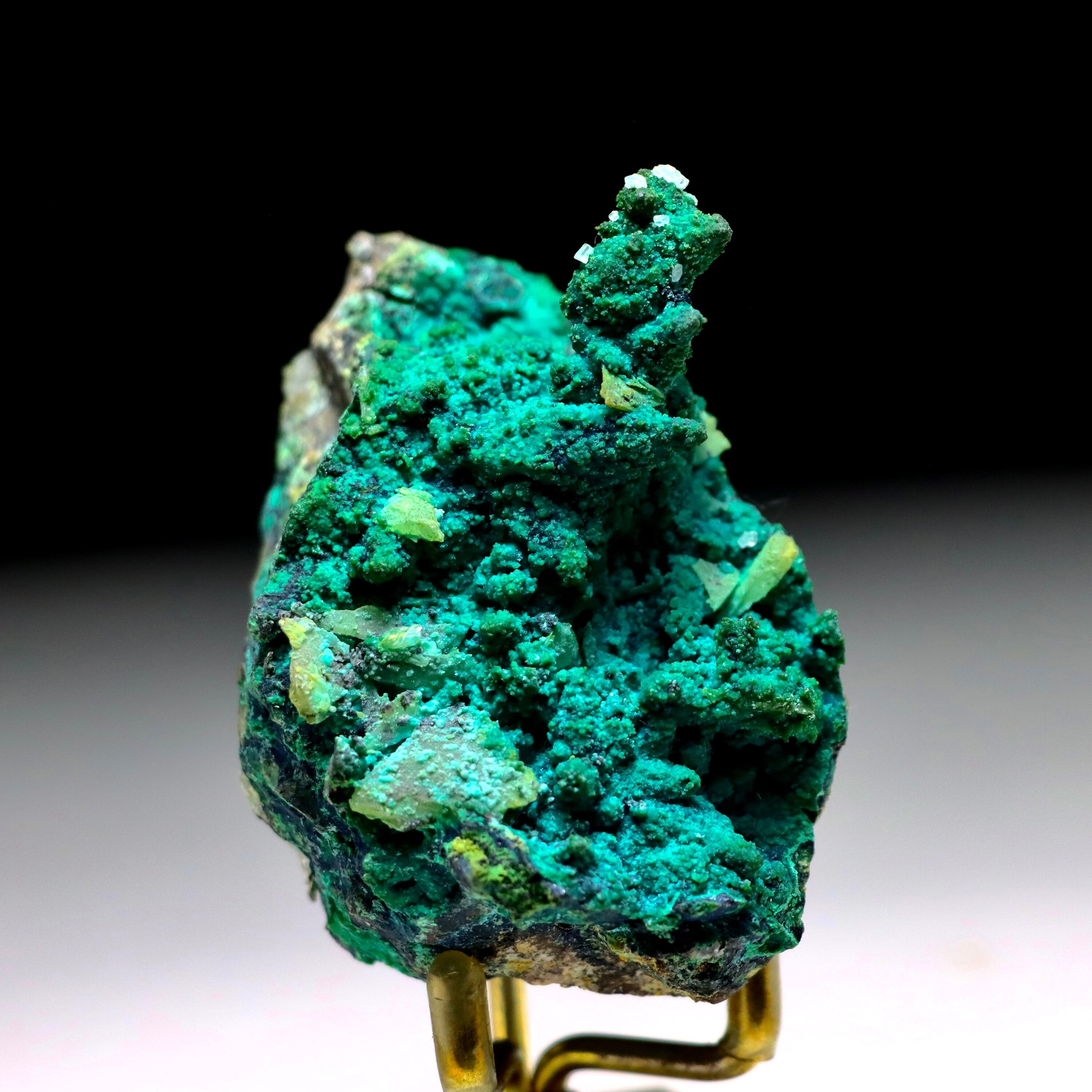 Chrysocolla after Calcite on Quartz with Malachite | Mineral Specimen
