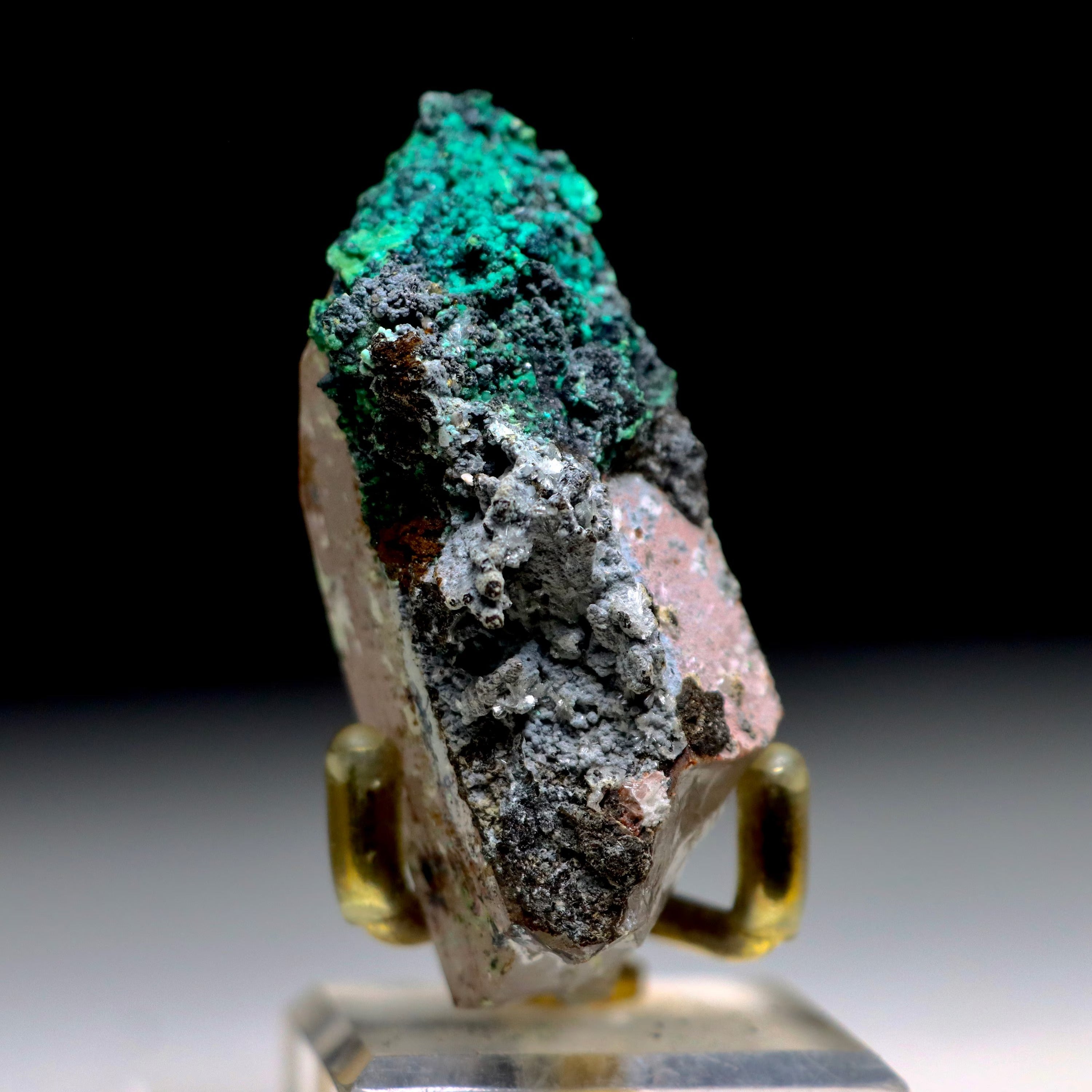 Chrysocolla on Quartz w/ Hematite Malachite & Calcite