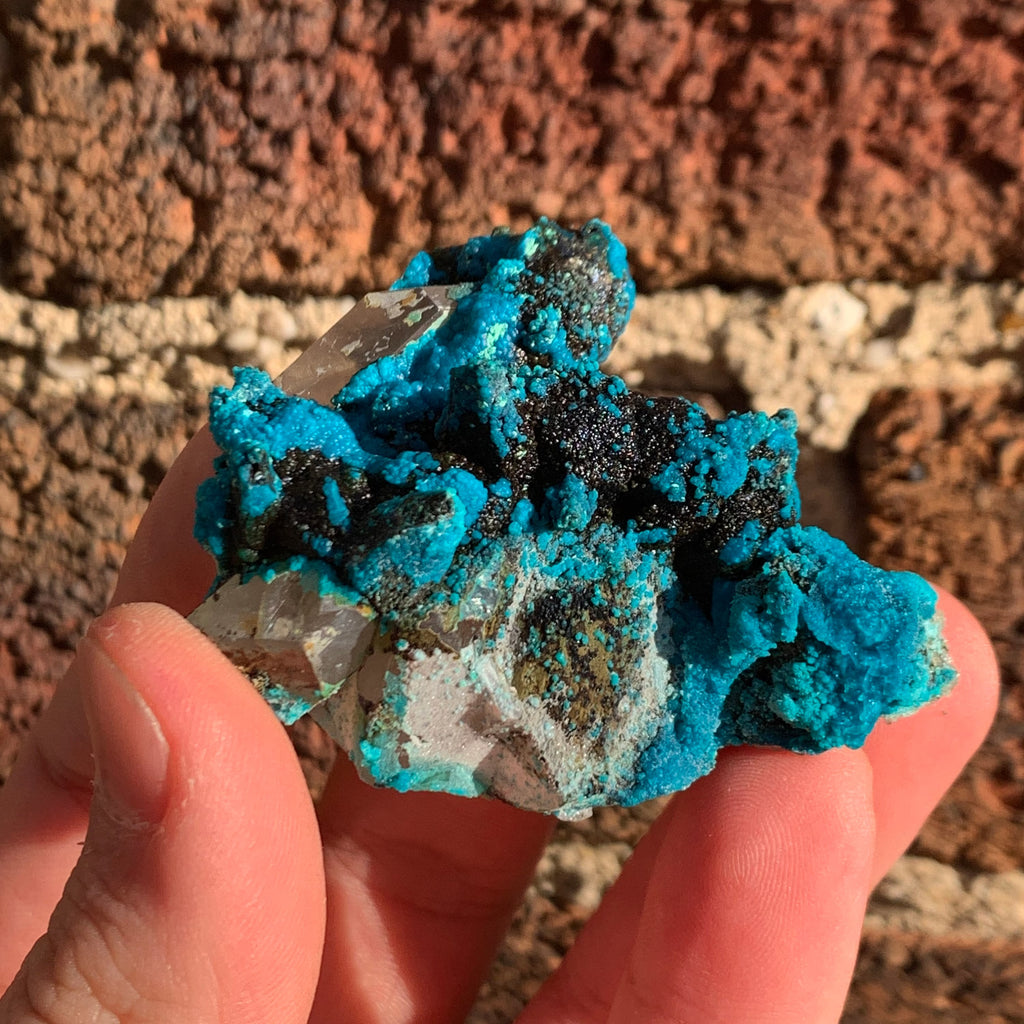 Chrysocolla after Calcite on Quartz | Raw Quartz Crystal Raw Crystal Natural Quartz Stone Healing Crystal Point Quartz Smokey