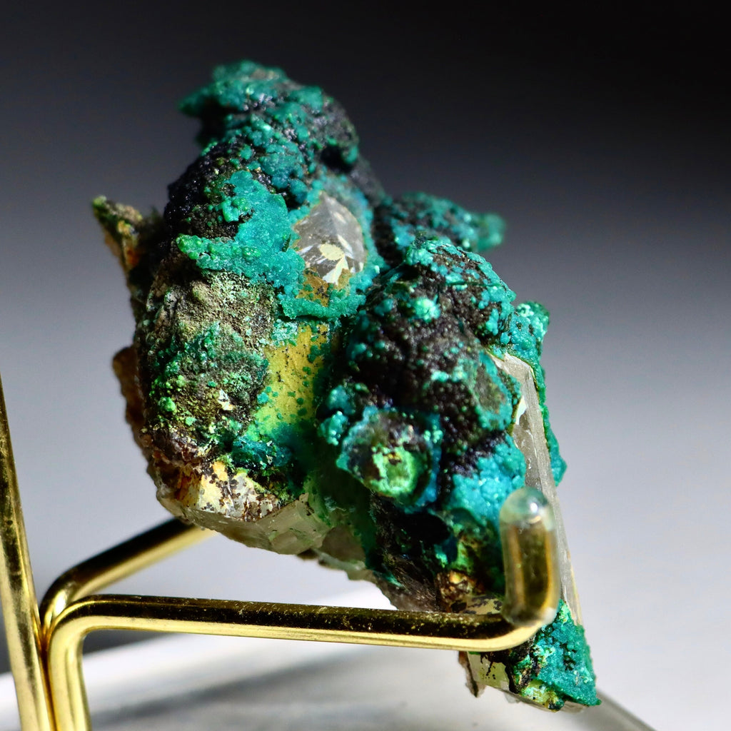 Chrysocolla on Quartz with Calcite Pseudomorphs | Peru