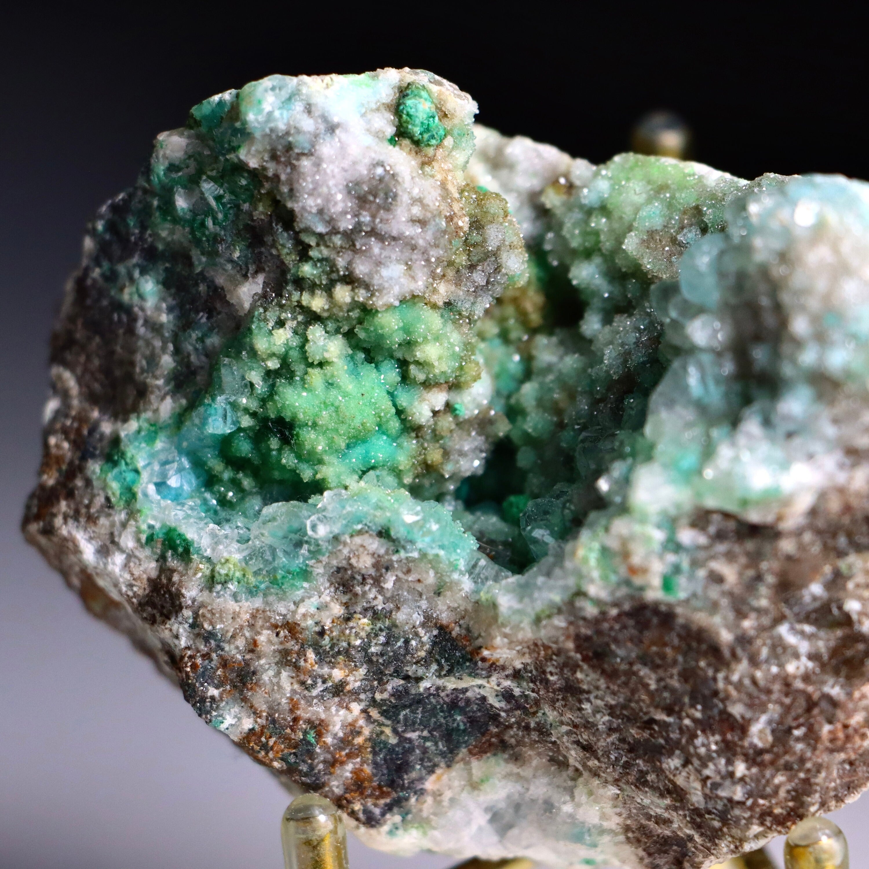 Malachite on Druzy Quartz on Chrysocolla | Fine Mineral Specimen