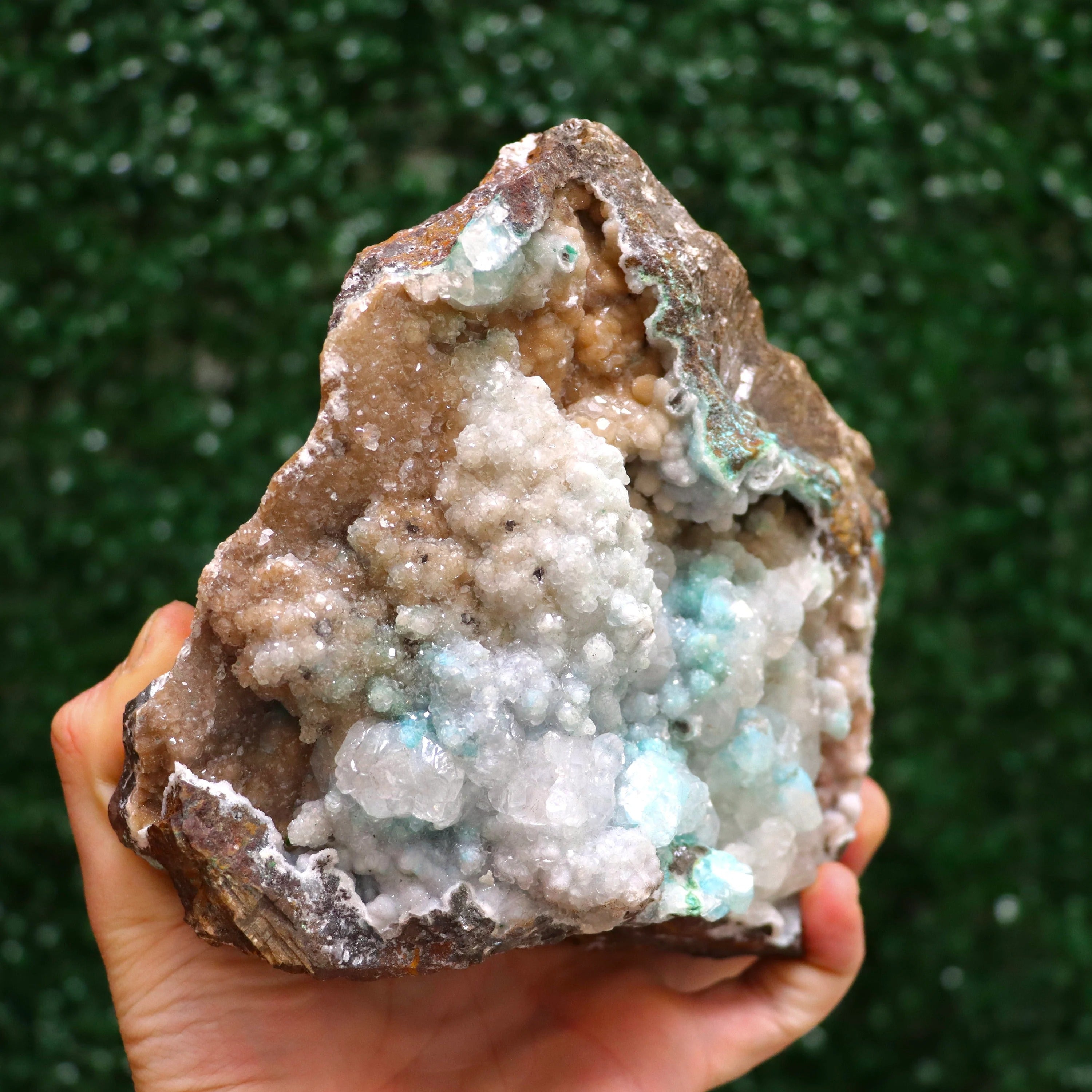 Druzy Quartz & Calcite on Chrysocolla and Malachite | Fine Mineral Specimen from Lily Mine, Peru