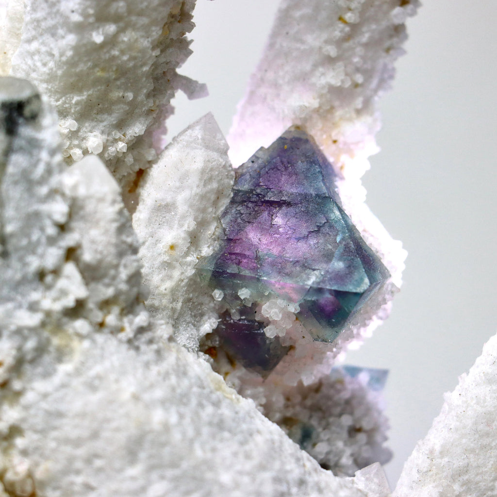 Octahedral Fluorite on Quartz | Natural Fluorite Crystal Specimen from Huanggangliang Mine, Inner Mongolia