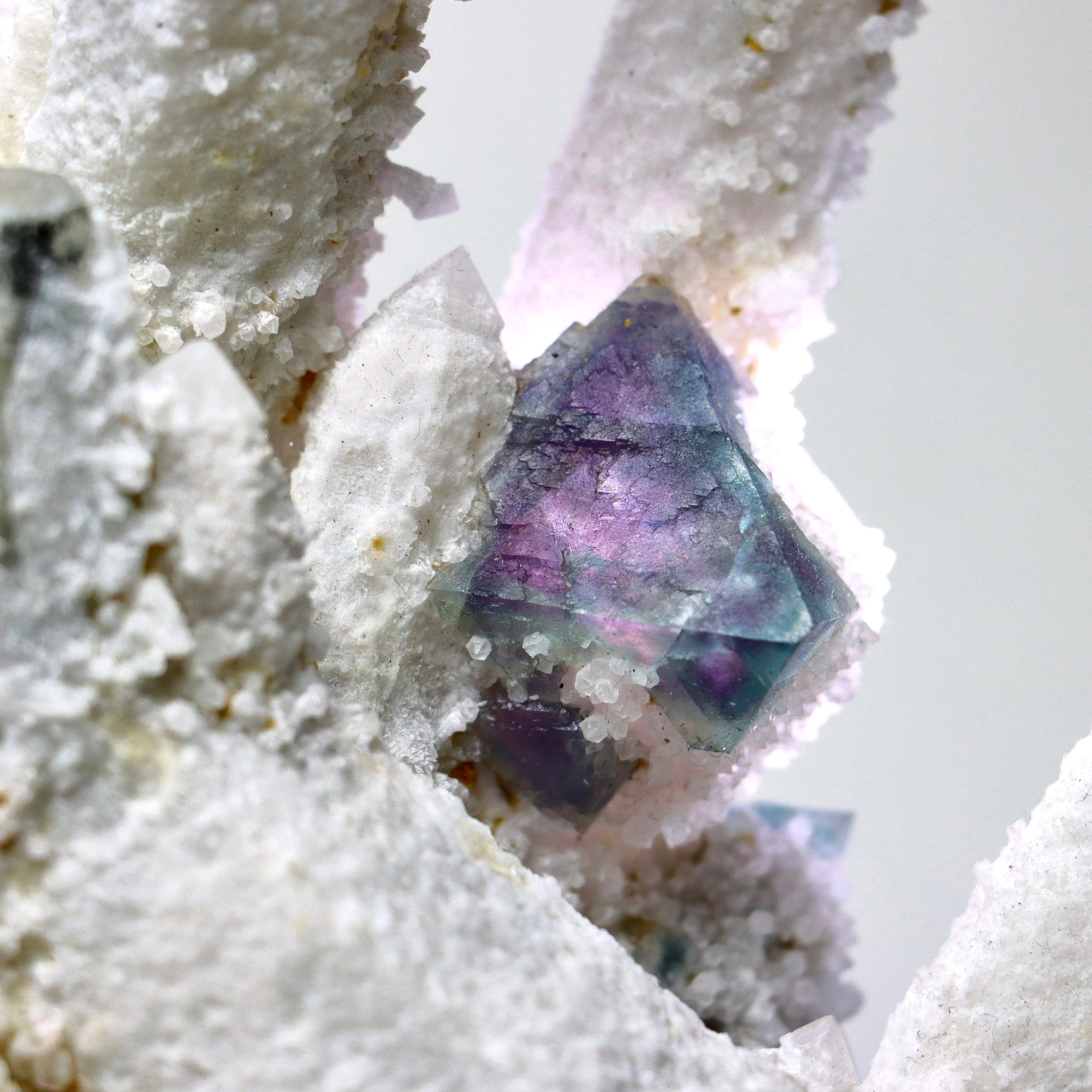 Octahedral Fluorite on Quartz | Natural Fluorite Crystal Specimen from Huanggangliang Mine, Inner Mongolia