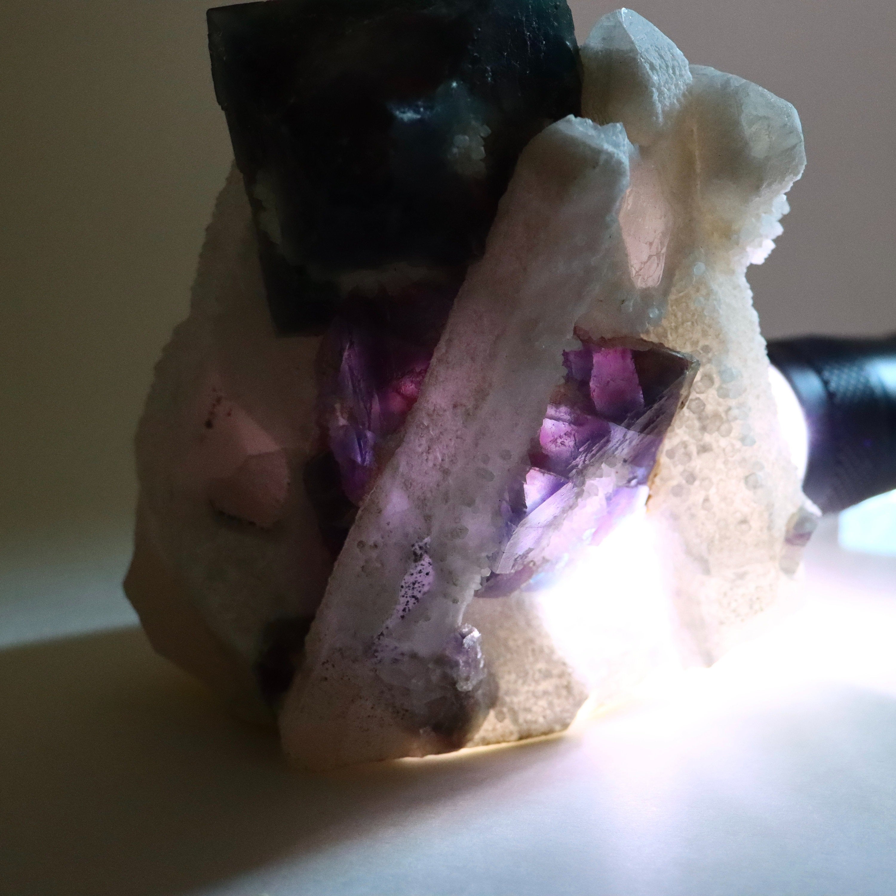 Octahedral Fluorite on Quartz | Natural Fluorite Crystal Specimen from Huanggangliang Mine, Inner Mongolia