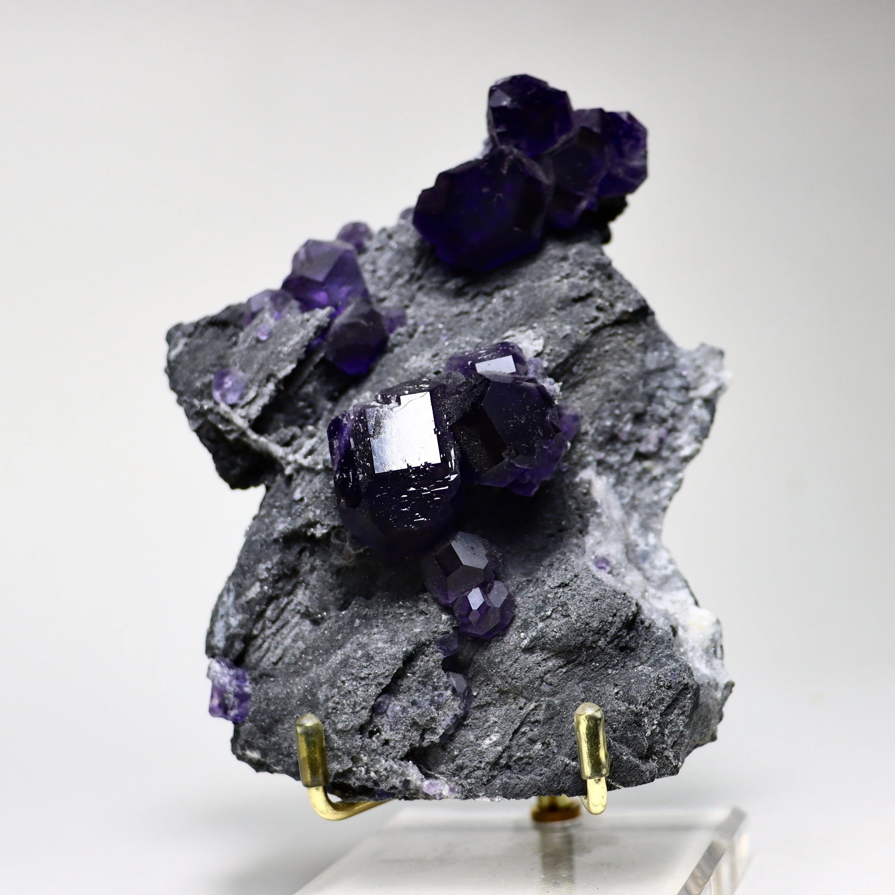 Purple “Tanzanite” Fluorite on Druzy Quartz Matrix | Natural Cubic Fluorite from Xiayang Mine, Fujian, China