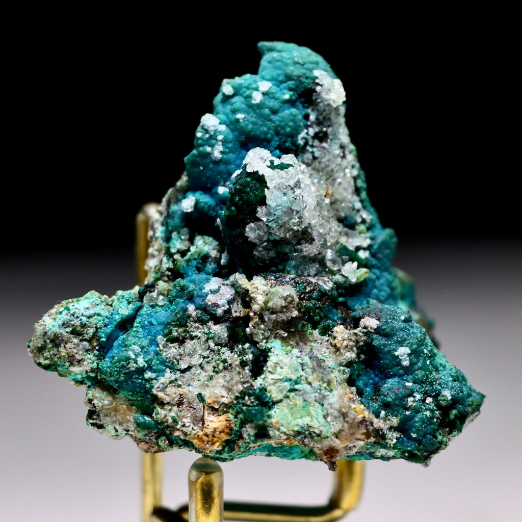 Chrysocolla after Calcite on Quartz with Malachite | Mineral Specimen