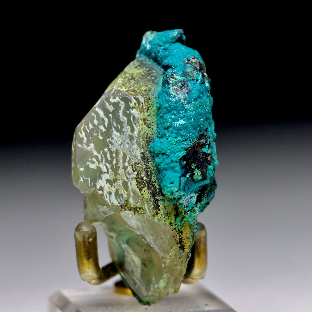 Chrysocolla after Calcite w/ Chrysocolla on Quartz w/ Malachite