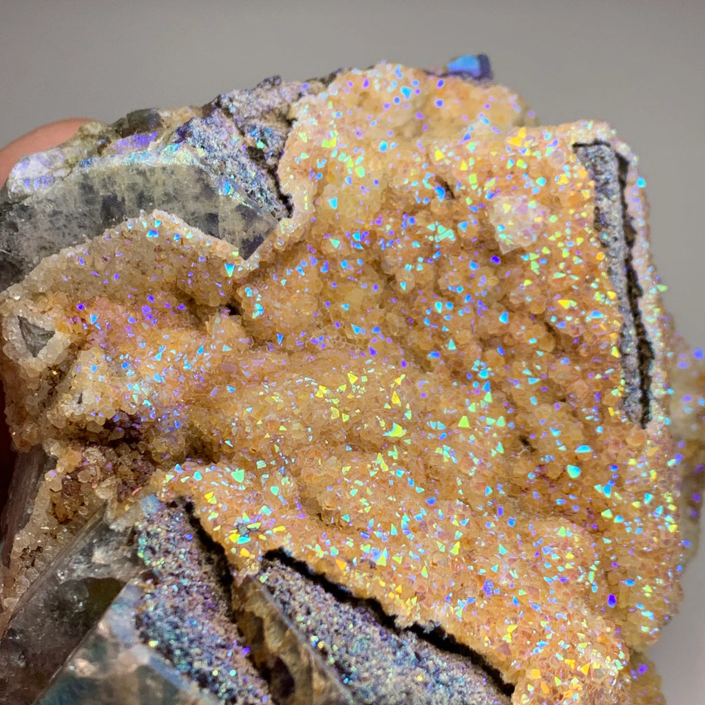 Large Flame Fluorite with Titanium Aura Quartz | Treated Rogerley Fluorite from Diana Maria Mine, England