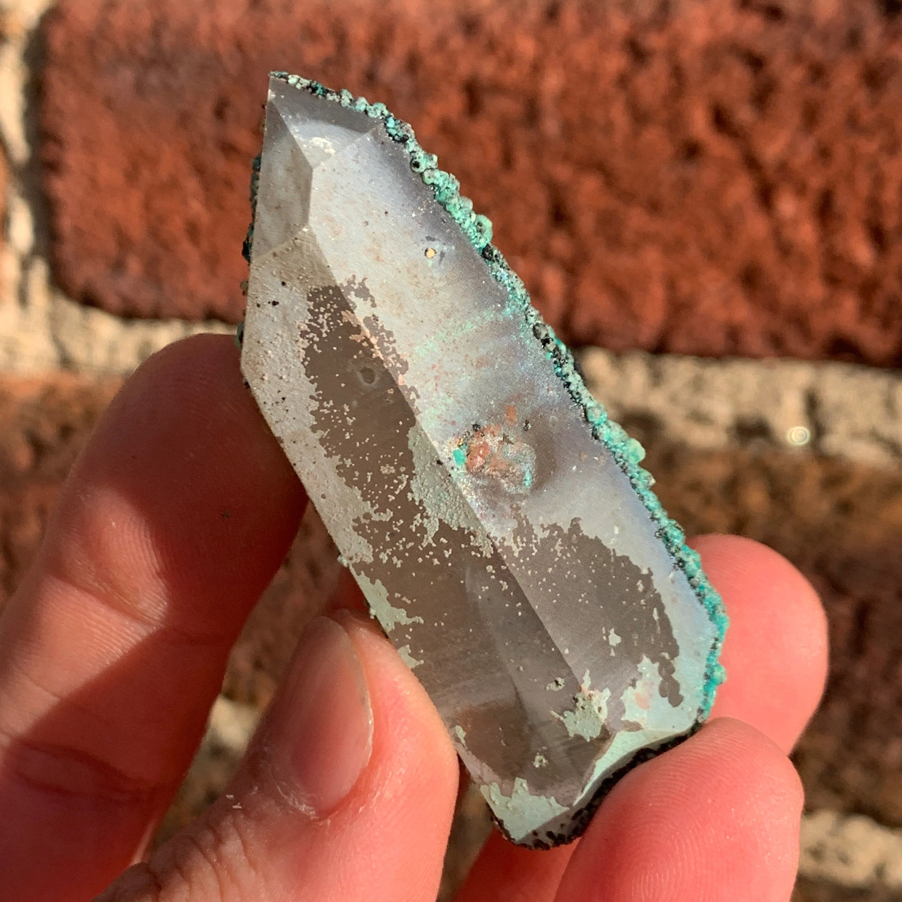 Chrysocolla on Quartz with Calcite | Natural Copper Mineral