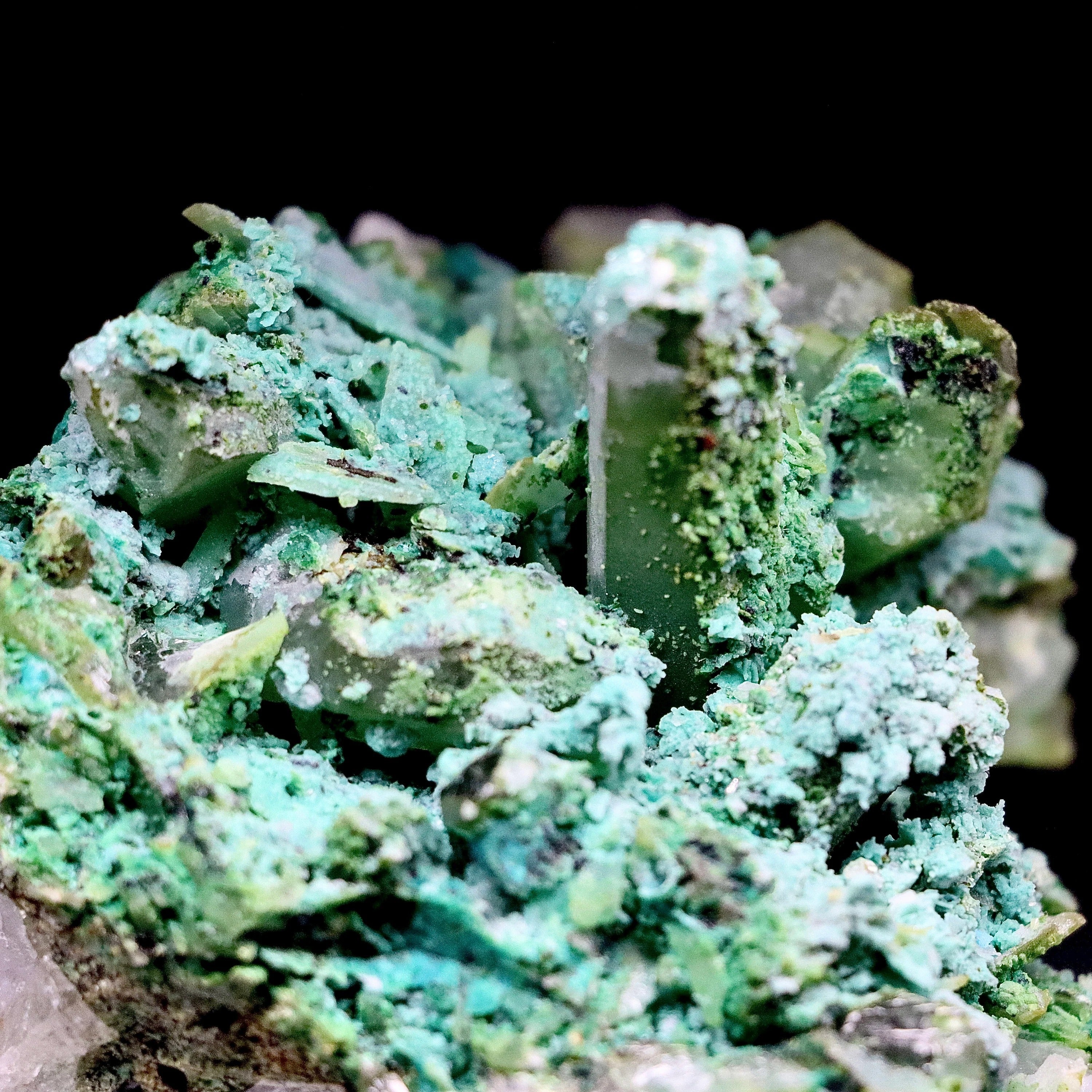 Large Chrysocolla on Quartz with Malachite | Peru