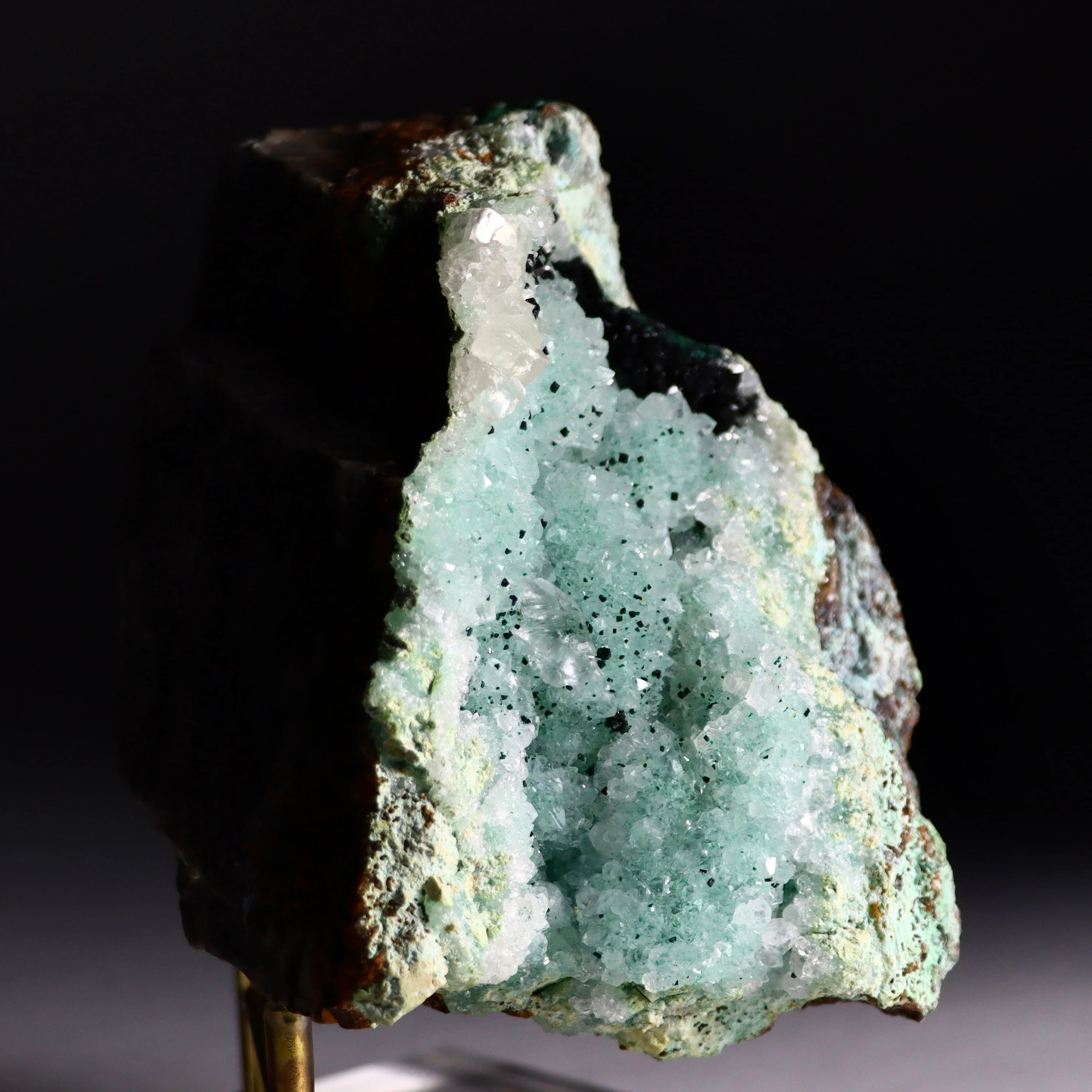 Druzy Quartz on Chrysocolla & Malachite with Calcite | Fine Mineral Specimen from Lily Mine, Peru