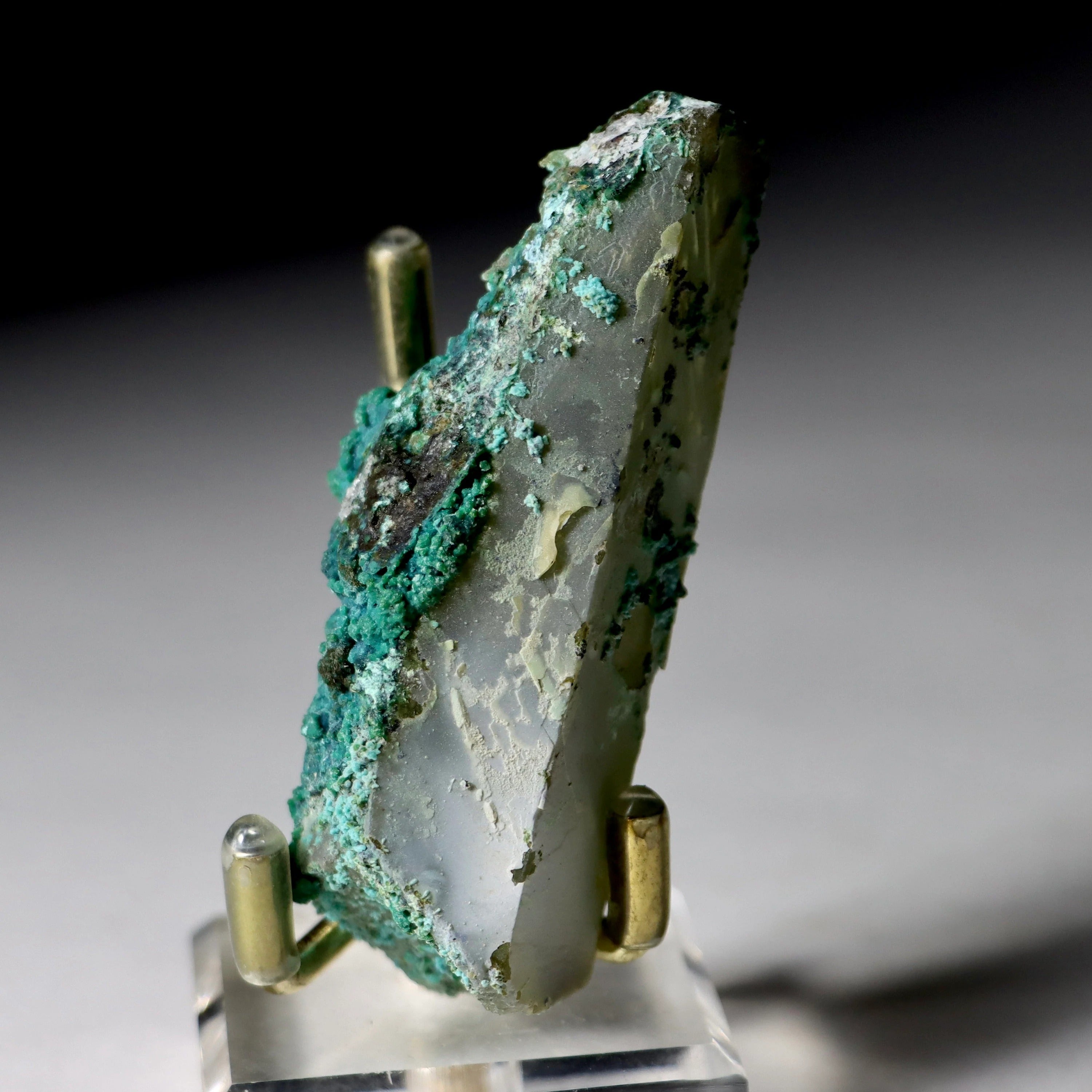 Chrysocolla on Quartz with Malachite | Natural Mineral Specimen