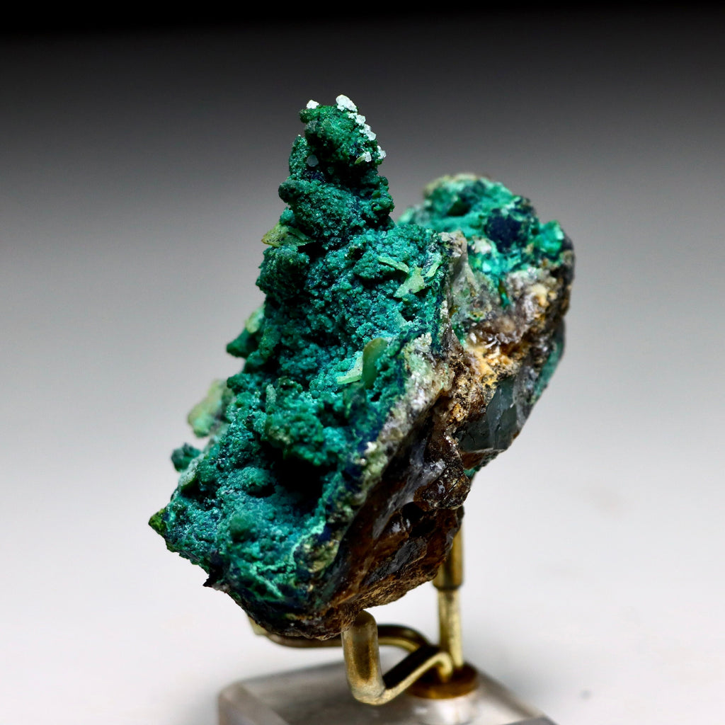 Chrysocolla after Calcite on Quartz with Malachite | Mineral Specimen