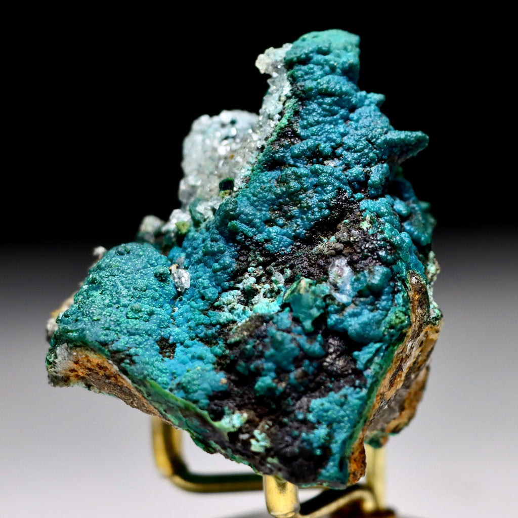 Chrysocolla after Calcite on Quartz with Malachite | Mineral Specimen